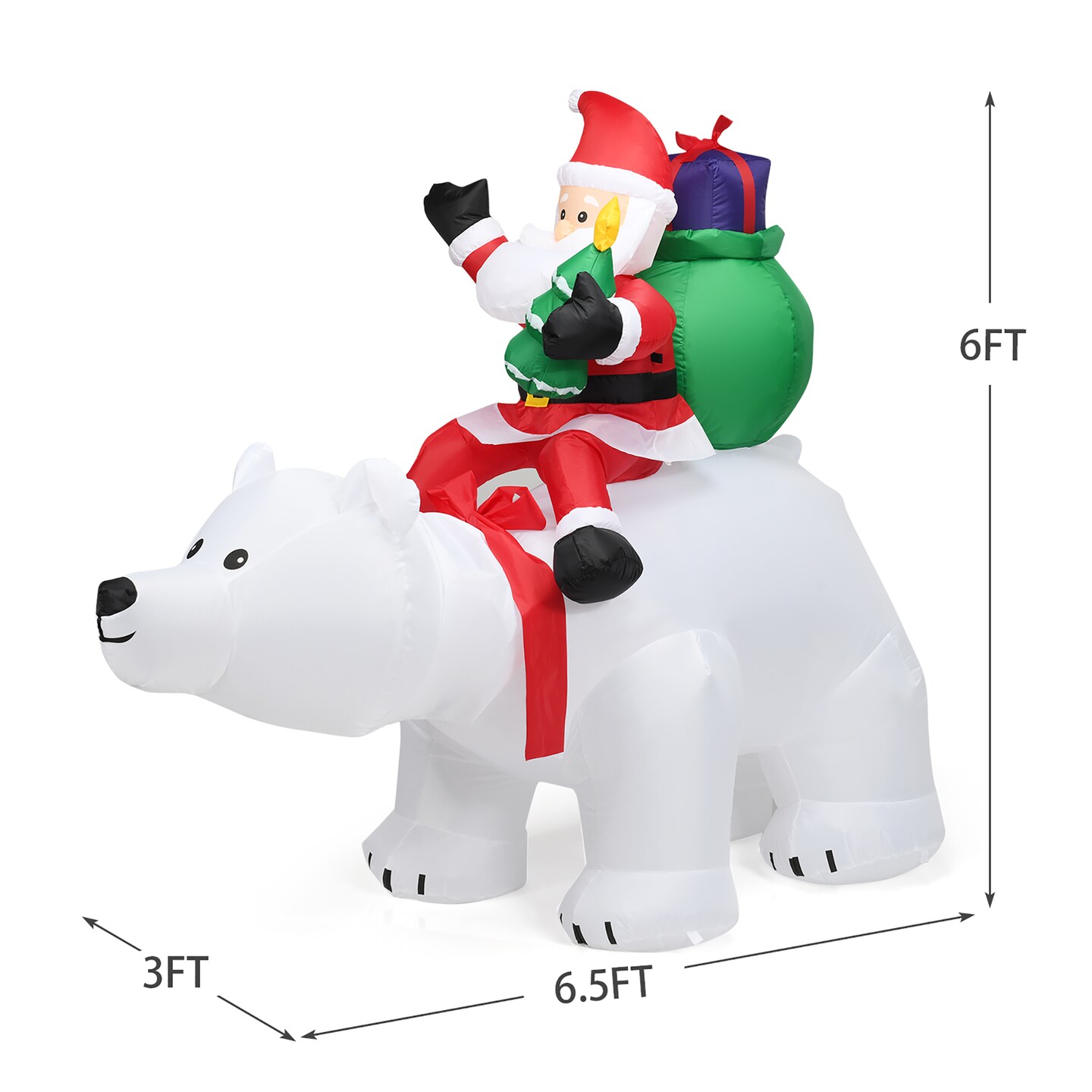 Costway 6.5 FT Christmas Inflatable Santa Riding Polar Bear w/ Shaking Head LED Lights