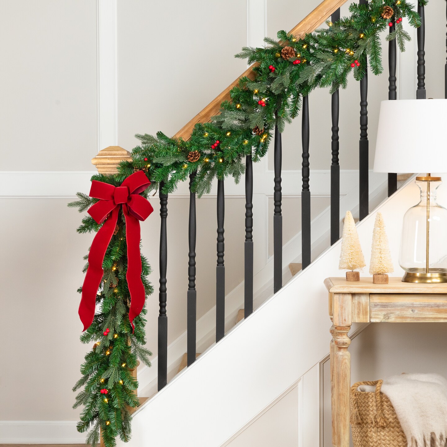 Northlight Real Touch&#x2122; Pre-Lit Mixed Noble Spruce Garland - 9&#x27; x 14&#x22; - Clear Lights
