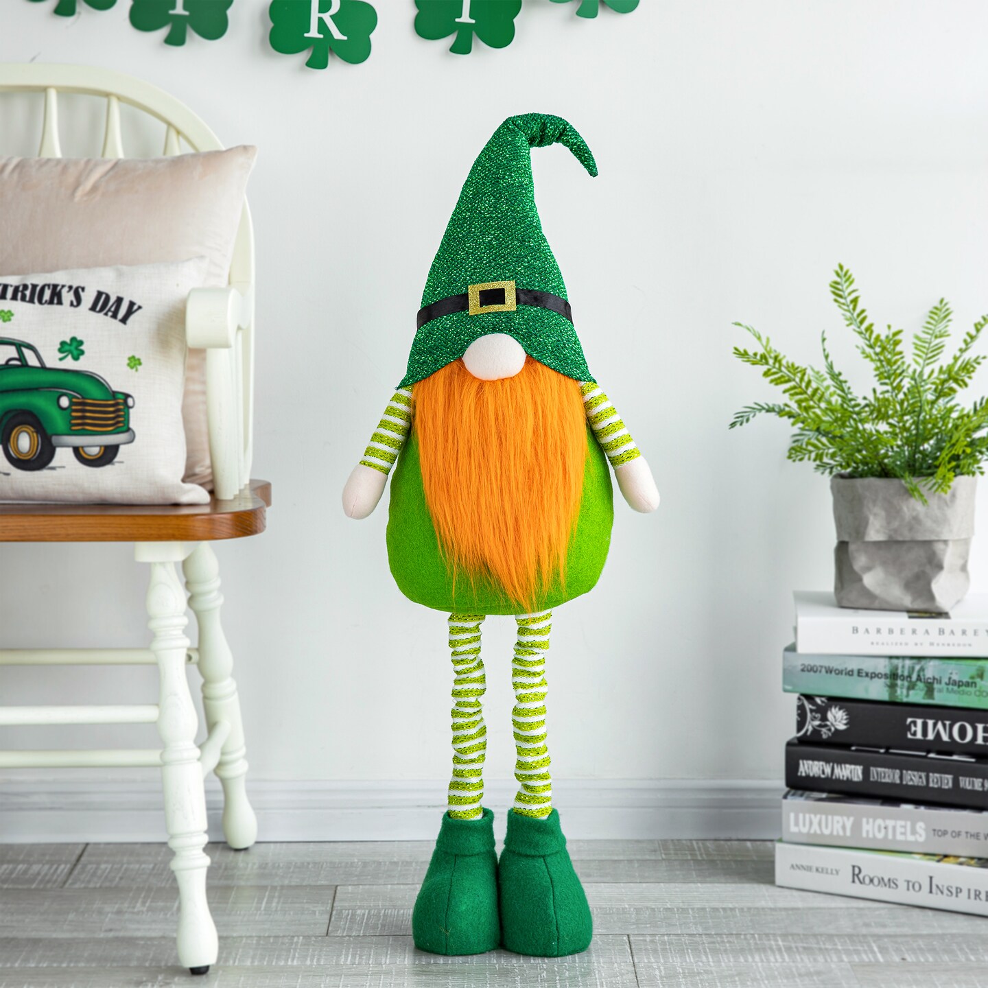 Set of 2 40''H Telescoped Fabric St. Patrick's Gnome Standing Decor