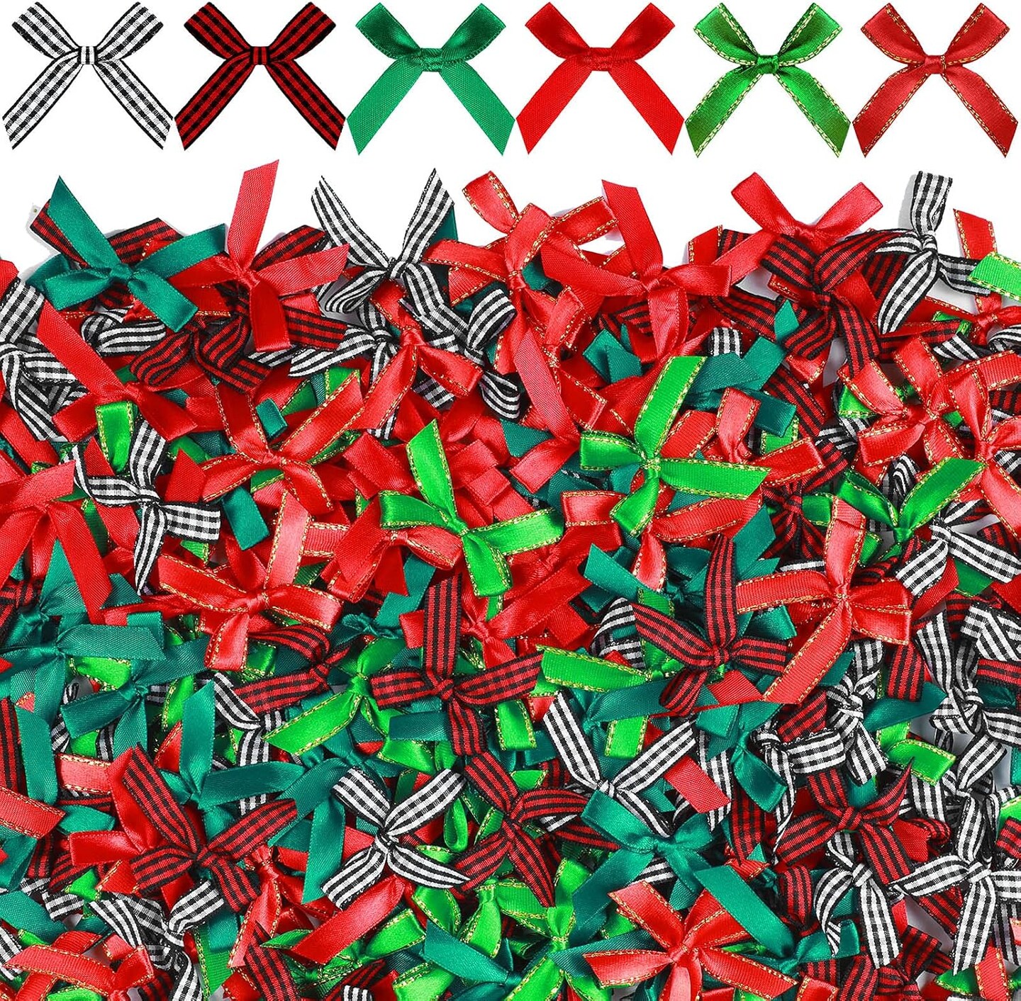 300 Pcs Christmas Mini Bows Small Crafts Bows Tiny Ribbon Bows Little Christmas Bows Christmas Embellishments for Crafts Christmas Wedding Birthday Party Decoration(Classic Color)