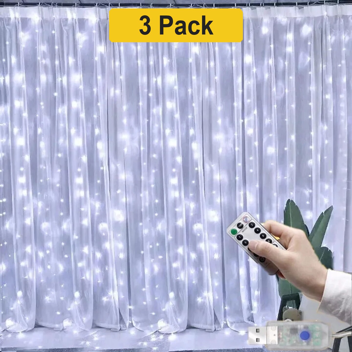 USB Rainbow Fairy Curtain Lights — 300 LEDs, Remote Control, 10 Strands