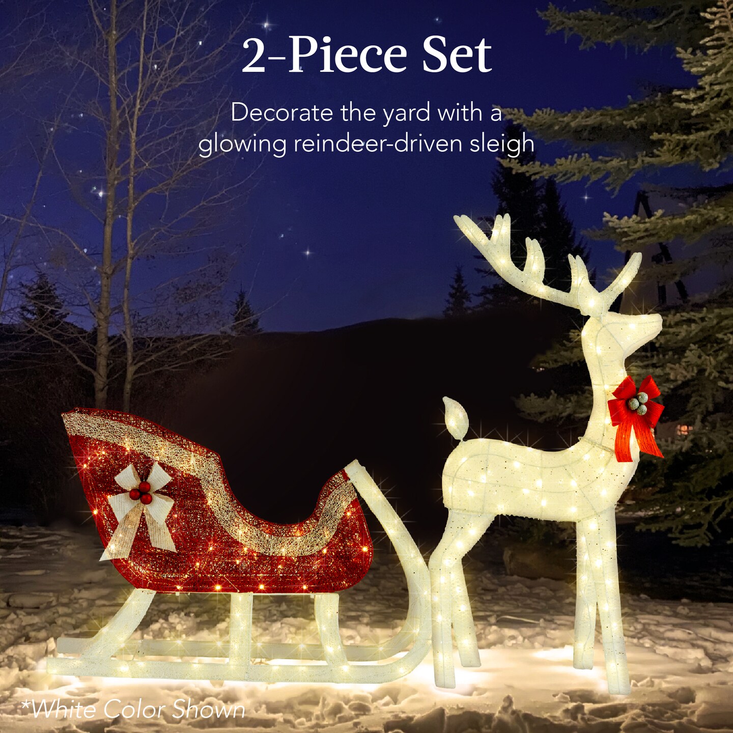 Best Choice Products Lighted Christmas 4ft Reindeer &#x26; Sleigh Outdoor Decor Set w/ 205 LED Lights, Stakes