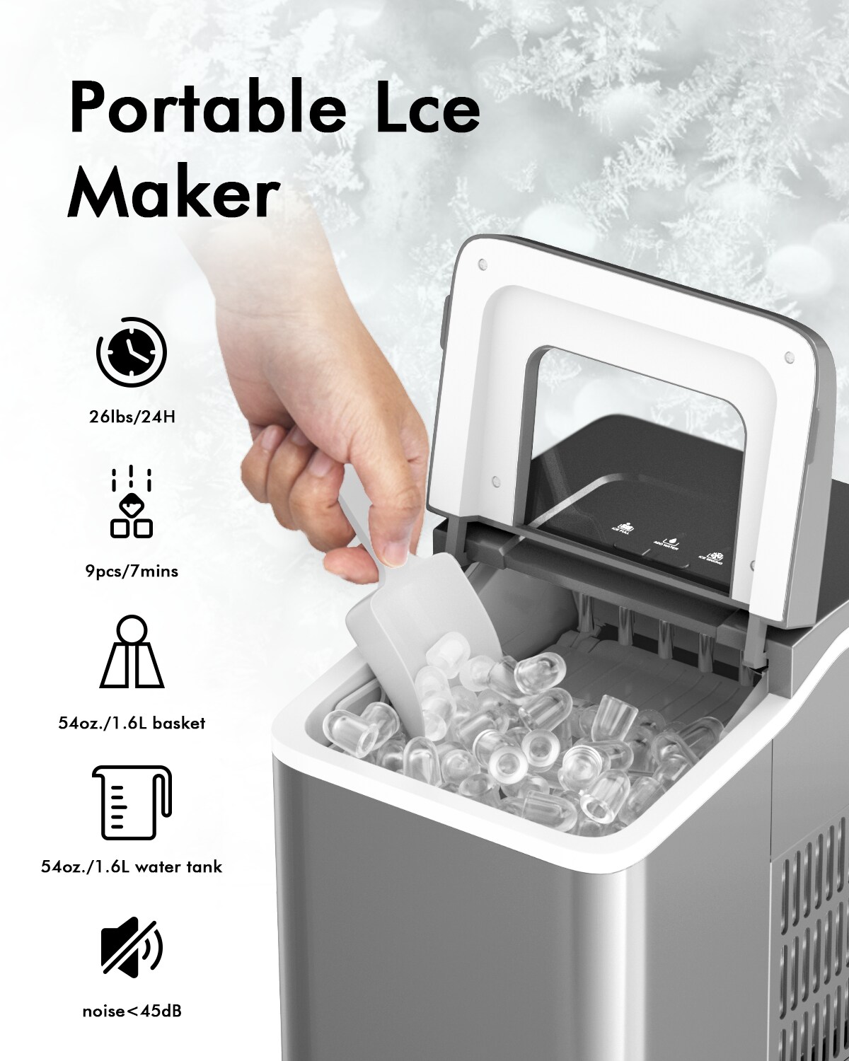 Compact and Portable Countertop Ice Maker Machine with Scoop
