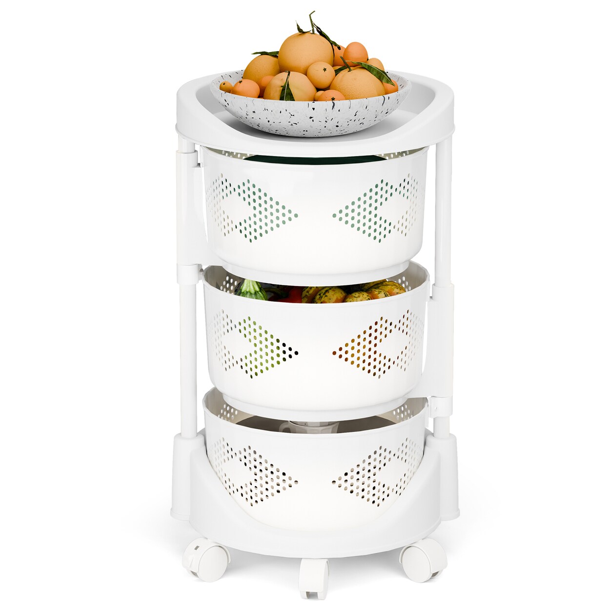 Kitchen Rotating Trolley Rotating Kitchen Storage Shelves Vegetable Storage Organizer Fruit Basket Floor Stand Shelf