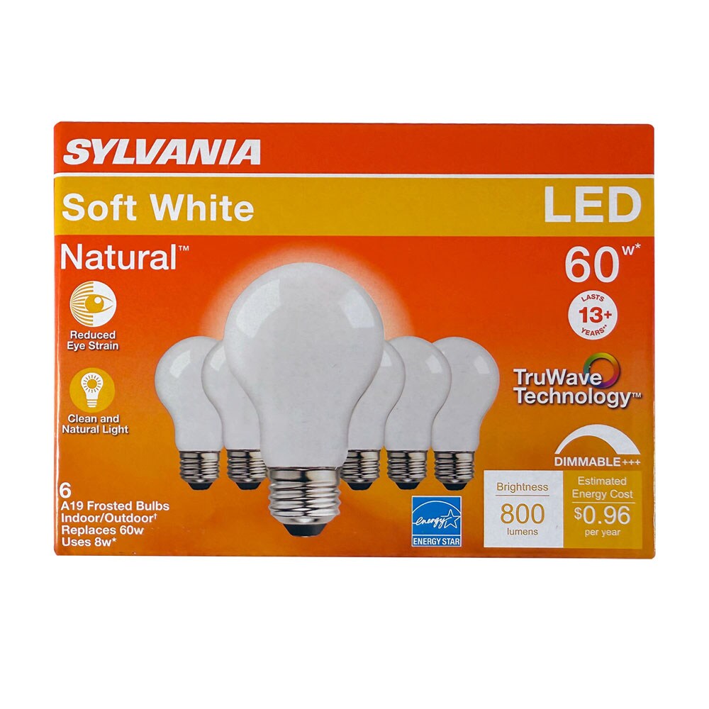 6Pk - Sylvania TruWave 8W A19 LED Soft White 2700K Dimmable Bulb - 60w Equiv.