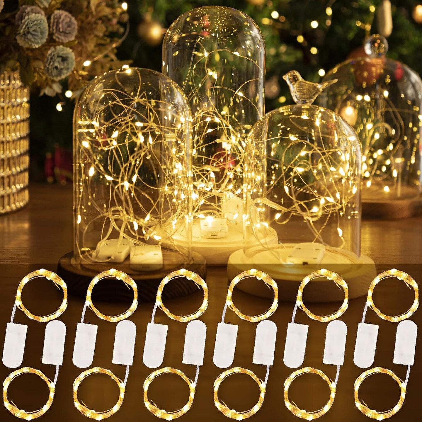 12 Pack Fairy Lights Battery Operated, Warm White 7ft 20LED Mini Firefly Starry Lights for Indoor Outdoor Mason Jars Halloween Thanksgiving