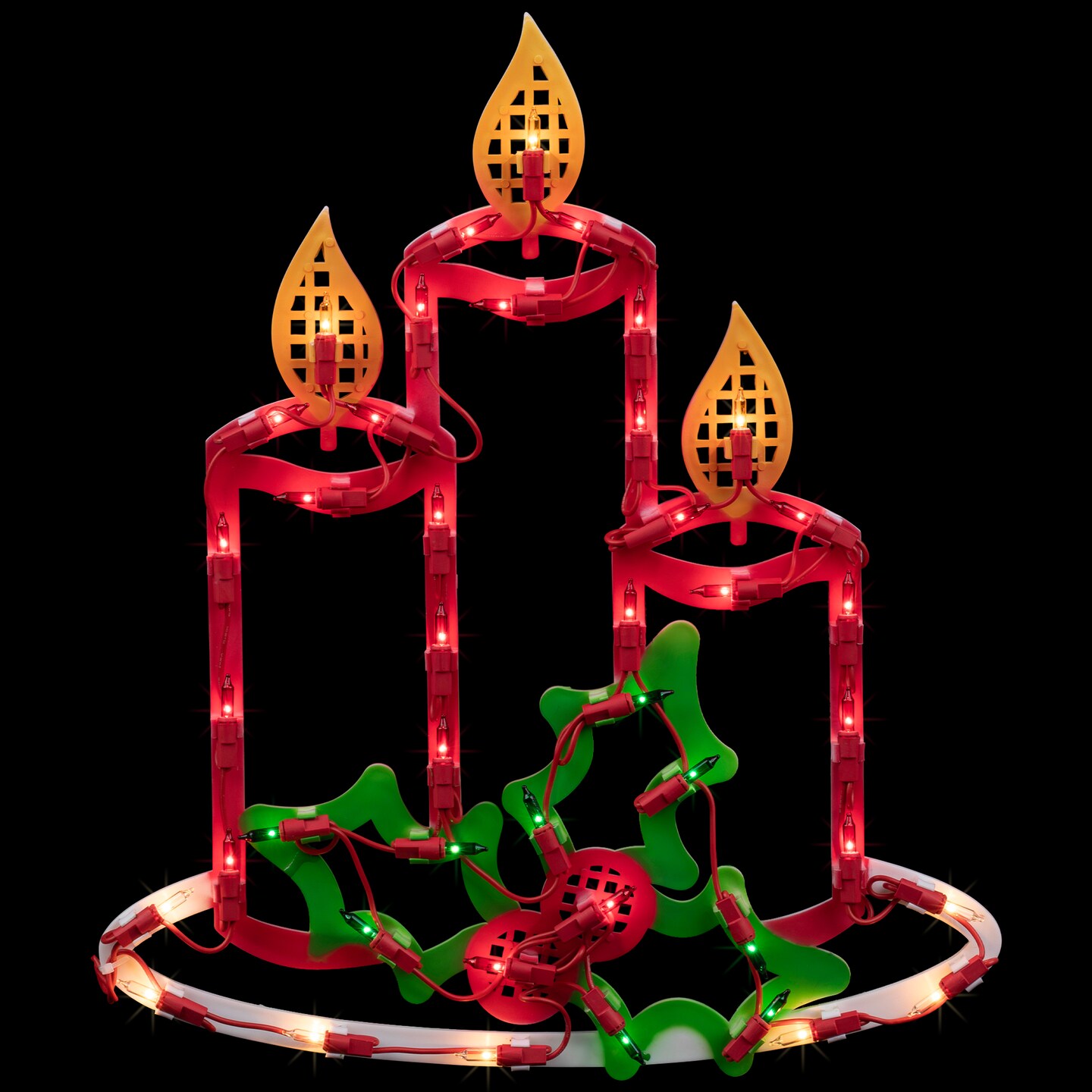 Northlight 16.5" Lighted Candles with Holly and Berry Christmas Window Silhouette