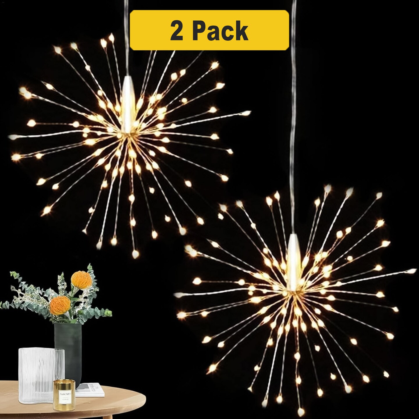 Whimsical Dandelion Flower Lights with 80 Warm LEDs — Battery Powered