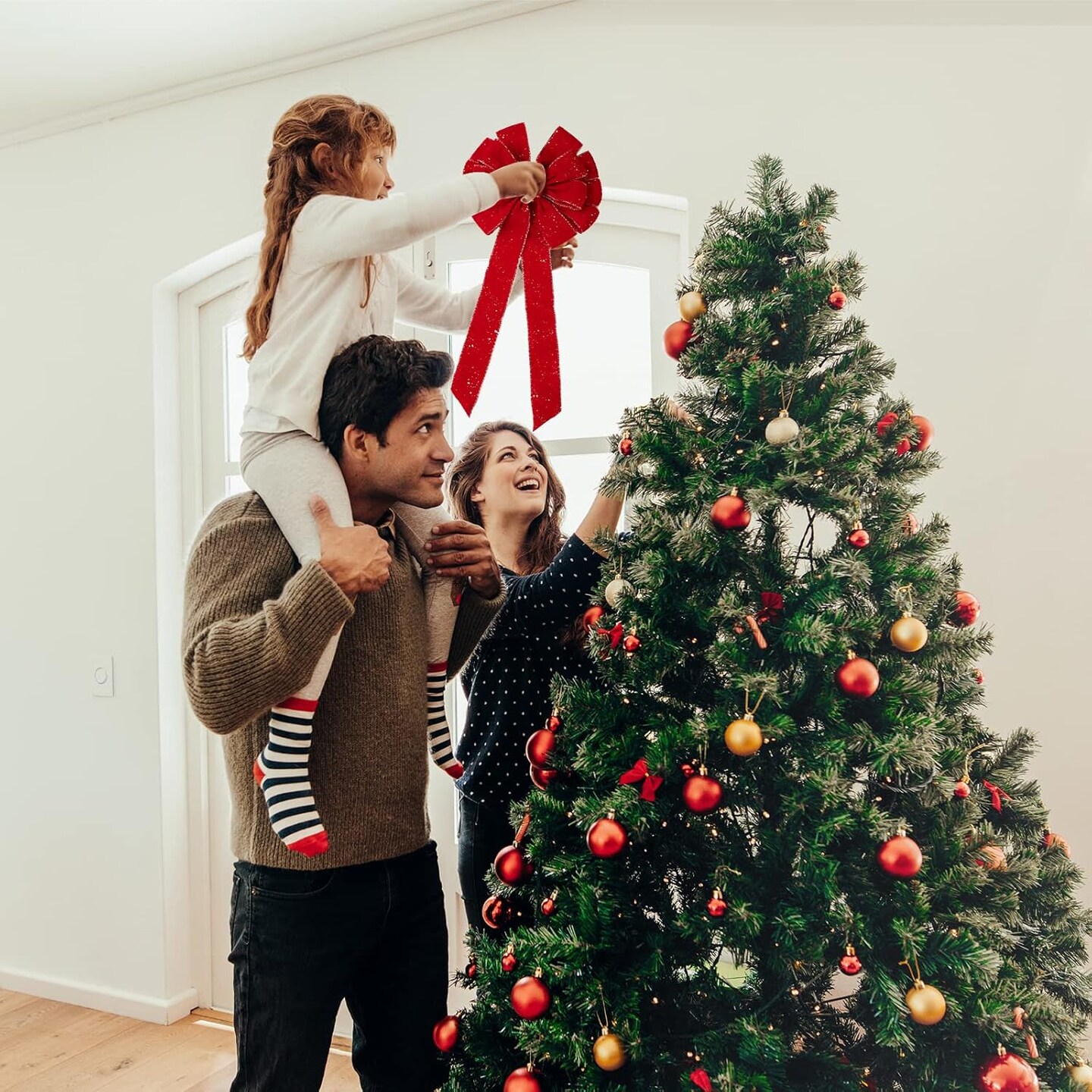 12 Pcs Extra Large Red Christmas Wreath Bows Outdoor Decorations 26 x 12 Inches, Giant Christmas Tree Topper Velvet Bow for Xmas Holiday Outside Supplies(Simple Style)