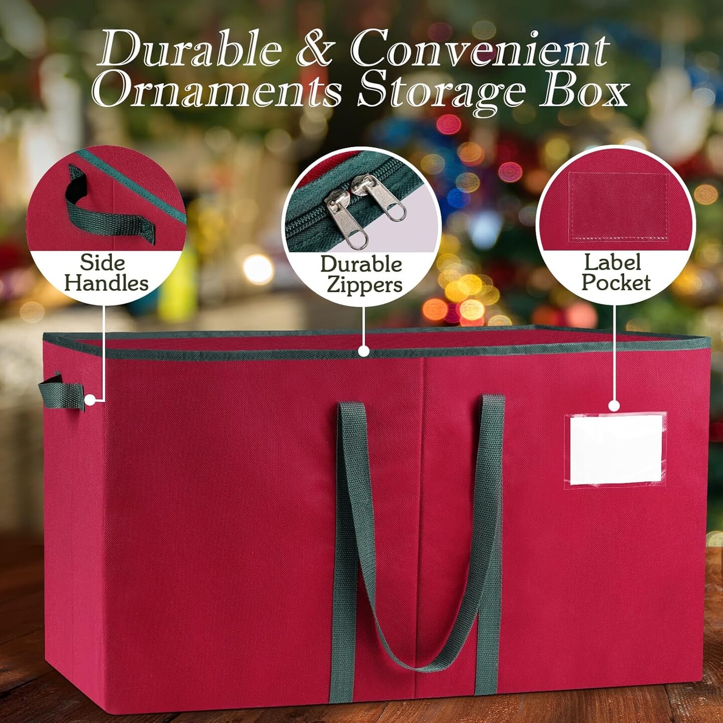 Christmas Ornament Storage Box, Store Up to 128 Ornaments, Durable Christmas Storage Container, Dual Zipper &#x26; Adjustable, Large Organizer Bin to Protect and Store Holiday Ornaments(Red)