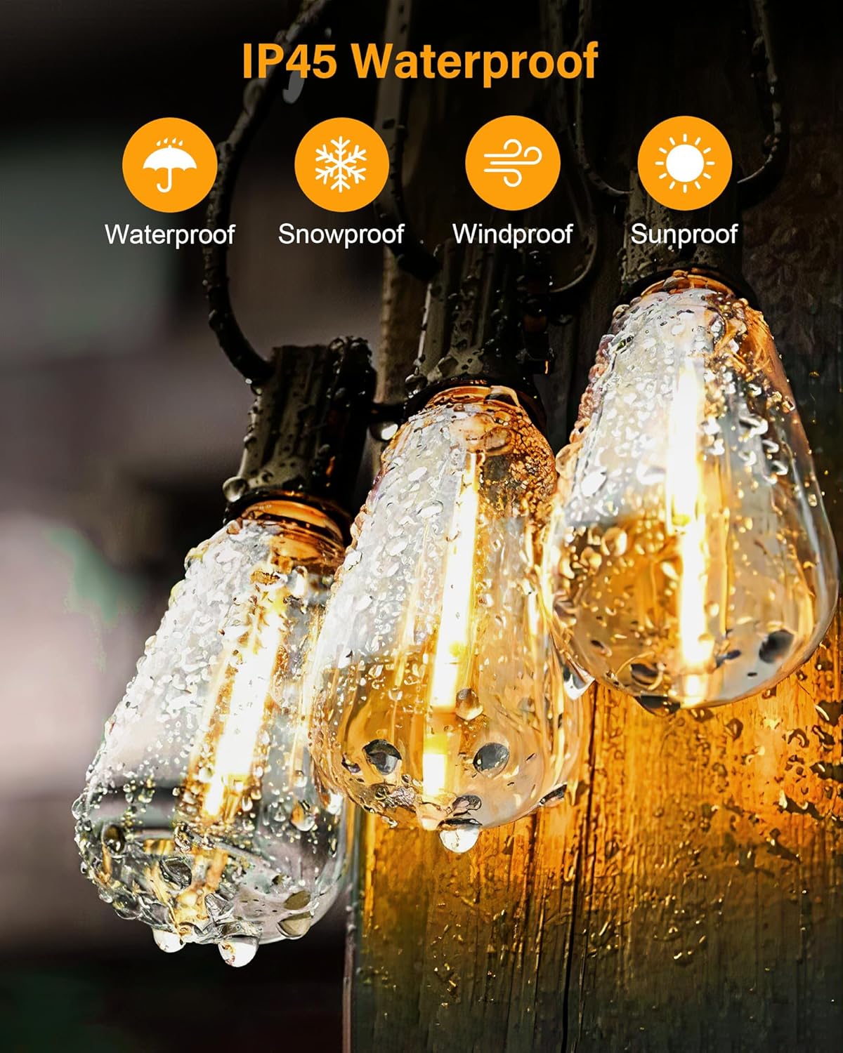 100FT LED Outdoor String Lights, 2700K LED Patio Lights with 50+2 Shatterproof Vintage Bulbs, Hanging String Lights Waterproof Outside for Porch, Backyard, Garden, Gazebo
