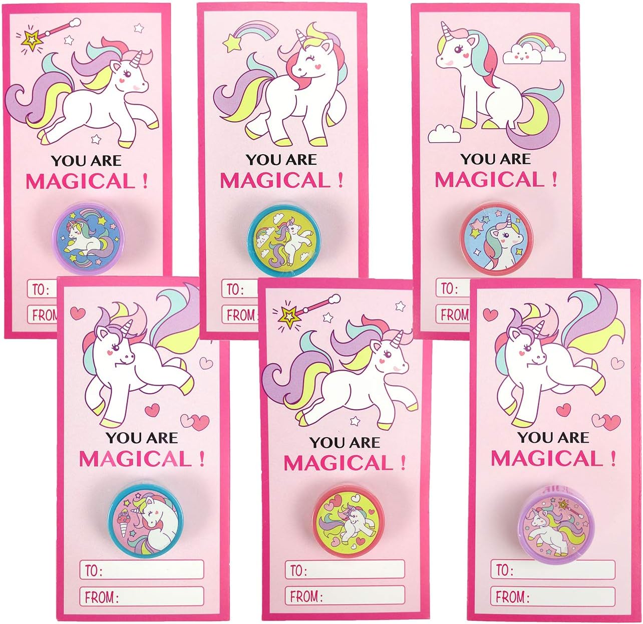 Tiny Mills 36 PACK Unicorn Cards with Unicorn Stampers for Valentine&#x27;s Day Classroom Exchange