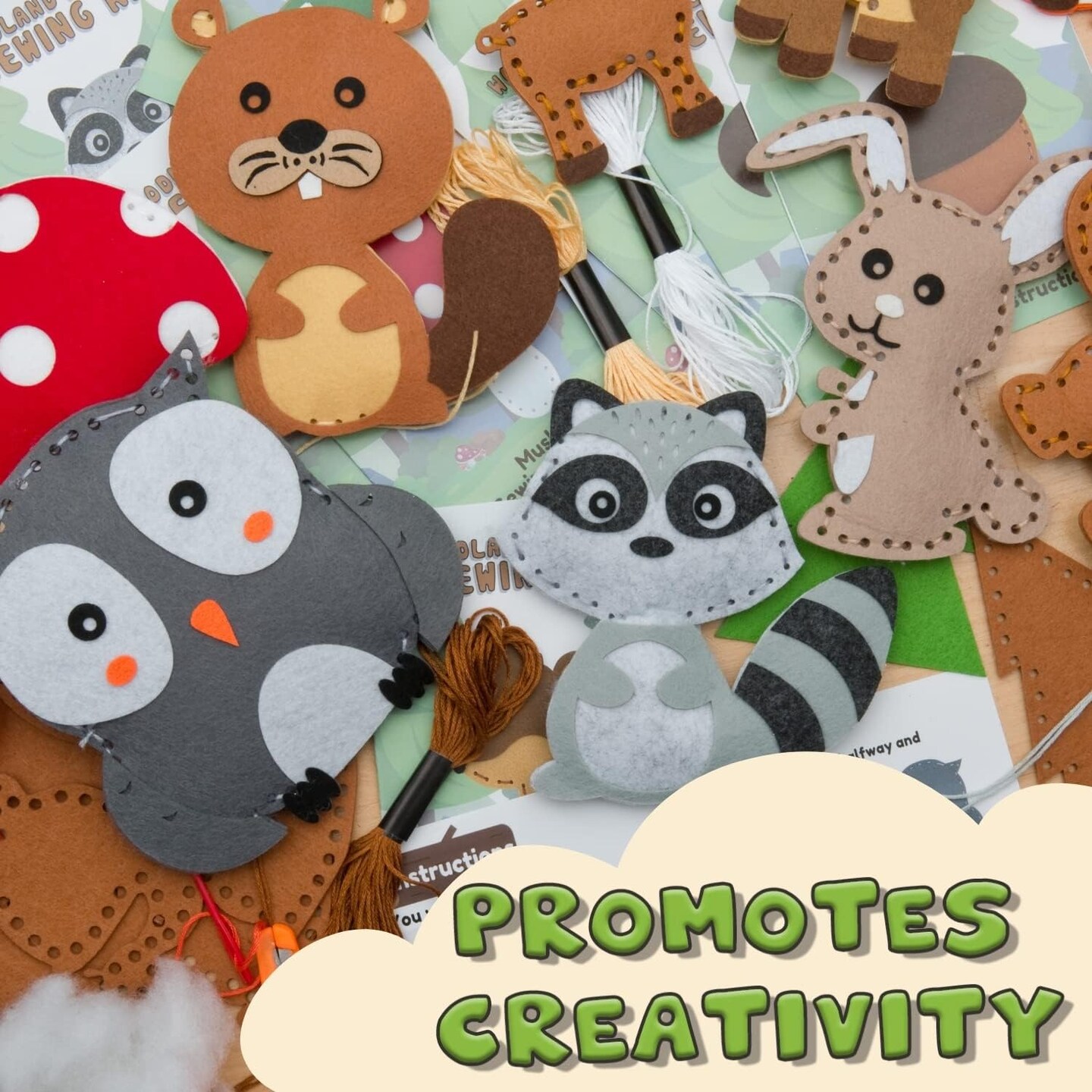 Sewing Kit for Kids - Woodland Animals Kids Sewing Kit - Make Your Own Stuffed Animal Kit - Felt Stitch Art and Craft Toys for Boys and Girls - Childrens DIY Crafting and Sewing
