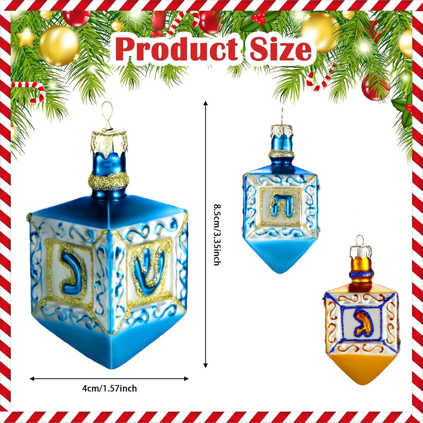 4 Pieces Hanukkah Ornaments Jewish Glass Dreidel Ornaments Hanukkah Decorations for Christmas Tree Wall Home Door Wreath Hanging
