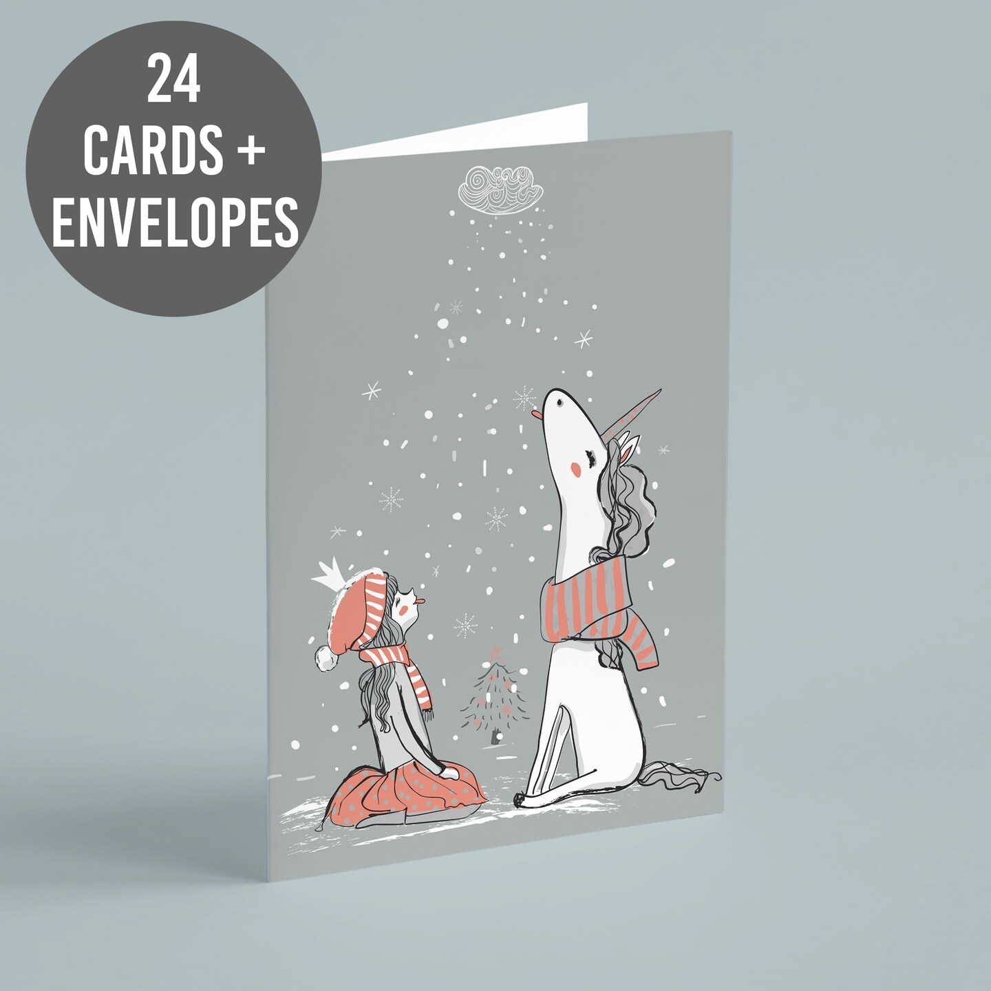 Magical Unicorn Christmas Greeting Cards Boxed Set of 24 Holiday Notecards Featuring Enchanting Unicorn and Child Design, Perfect for Kids, Girls, and Whimsical Festive Wishes
