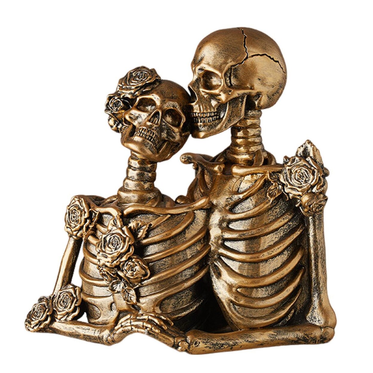 Vintage Gothic Couple Skeleton Figurine Halloween Rose Skull Resin Statue Sculpture Home Office Desktop Decoration