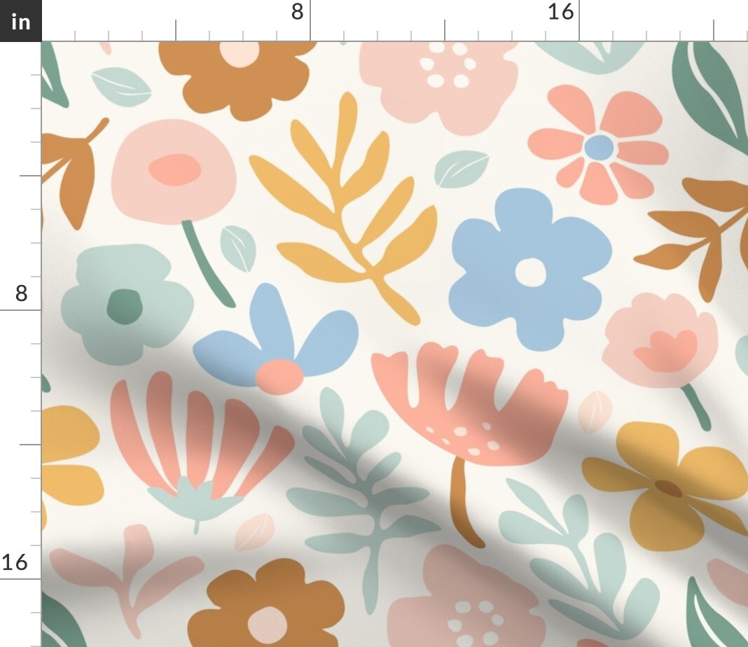 Baby Kids Whimsical Minimalist Bold Floral Abstract Scandi Scandinavian Boho Nursery Playroom Playful Botanical Large Scale Modern Contemporary Custom Printed Fabric by Spoonflower Various Fabrics by the Yard or Fat Quarter