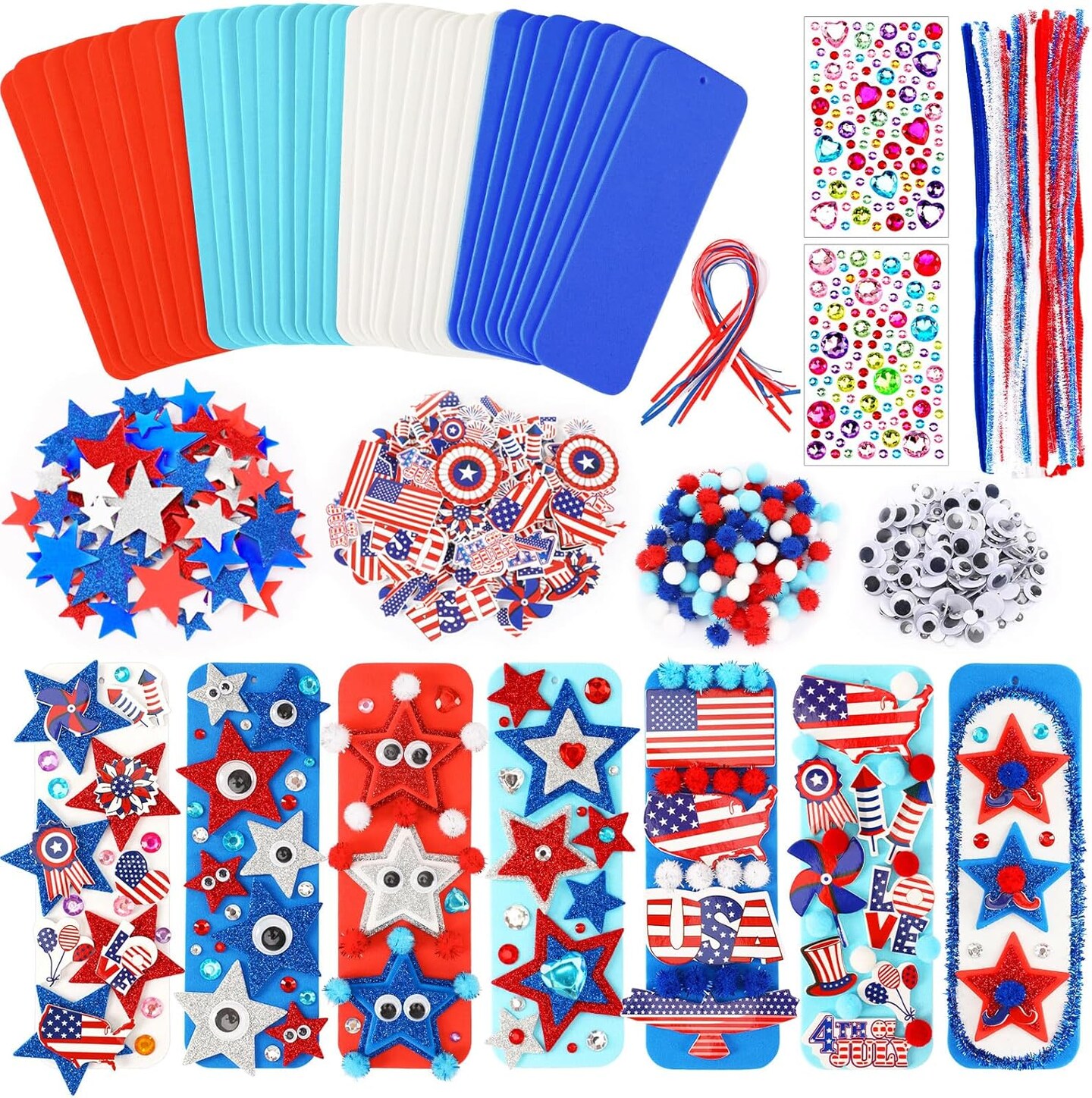 36 Sets 4th of July Blank Foam Bookmarks Decorations Sets Red Blue White