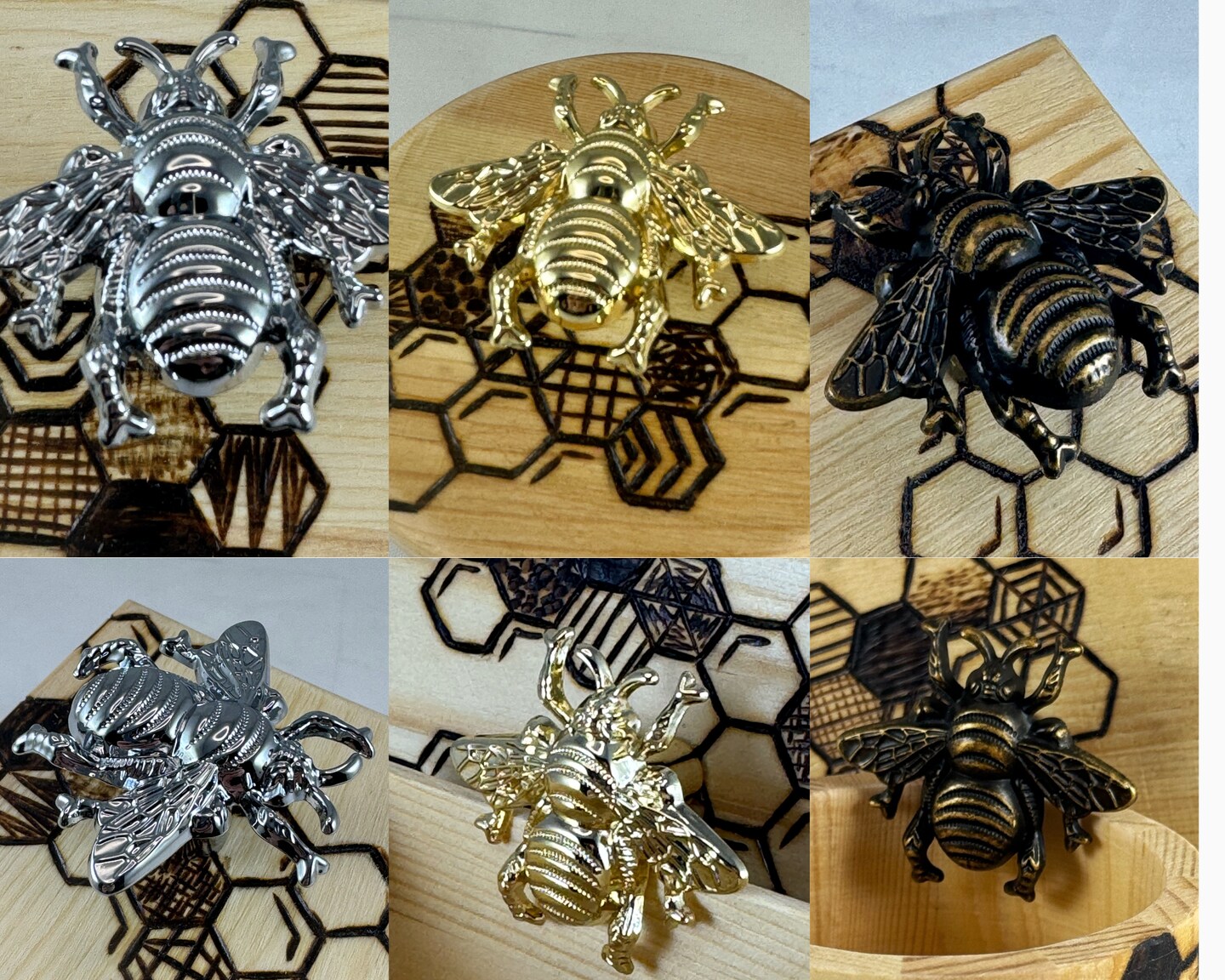 Honeybee Honeycomb Wood Burned Trinket Box with Bee Knob