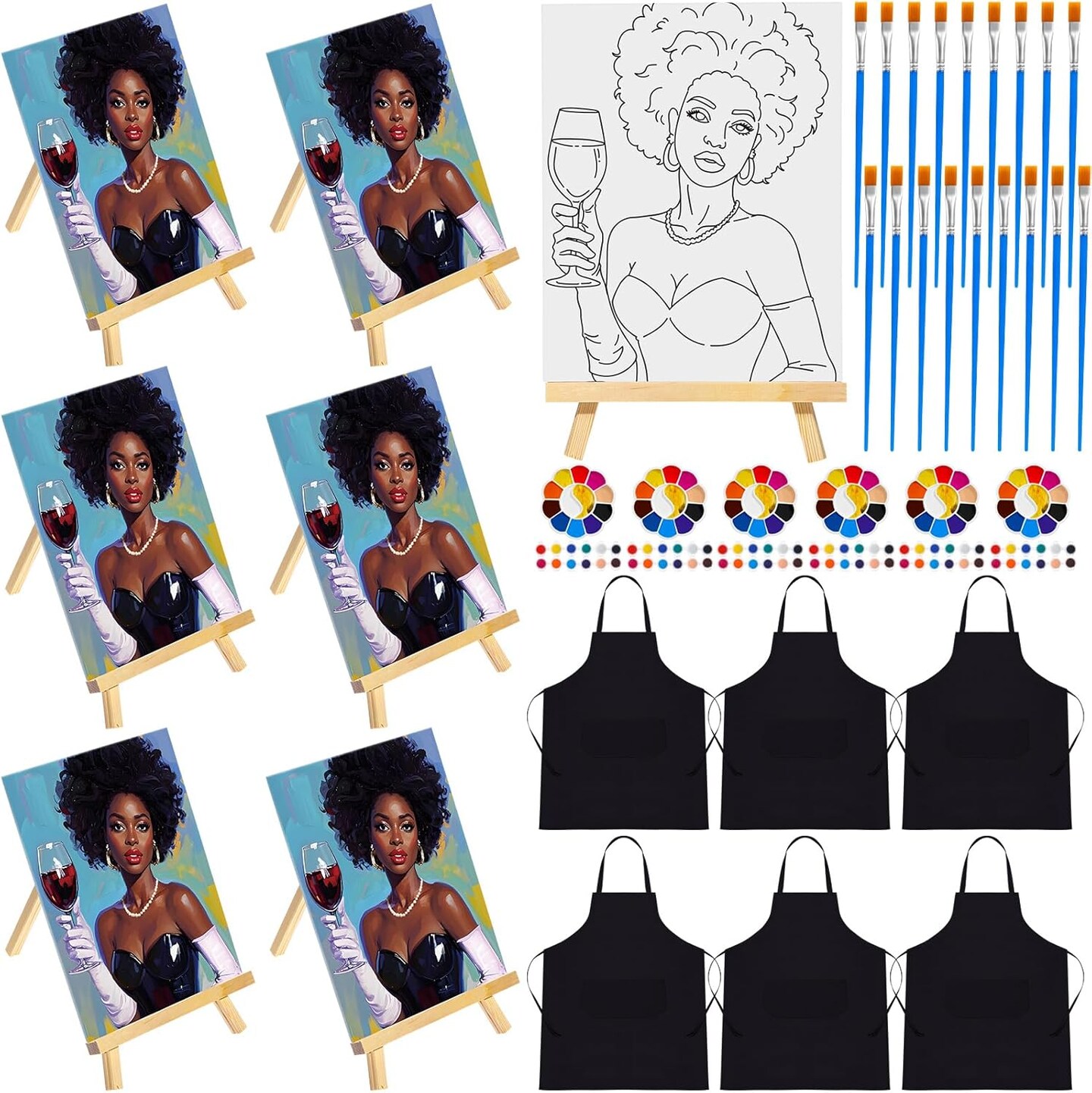 48 Pcs Pre Drawn Canvas Painting Set Sip and Paint Kit (multicolor) 9.84 x 7.87 x 0.99 inches