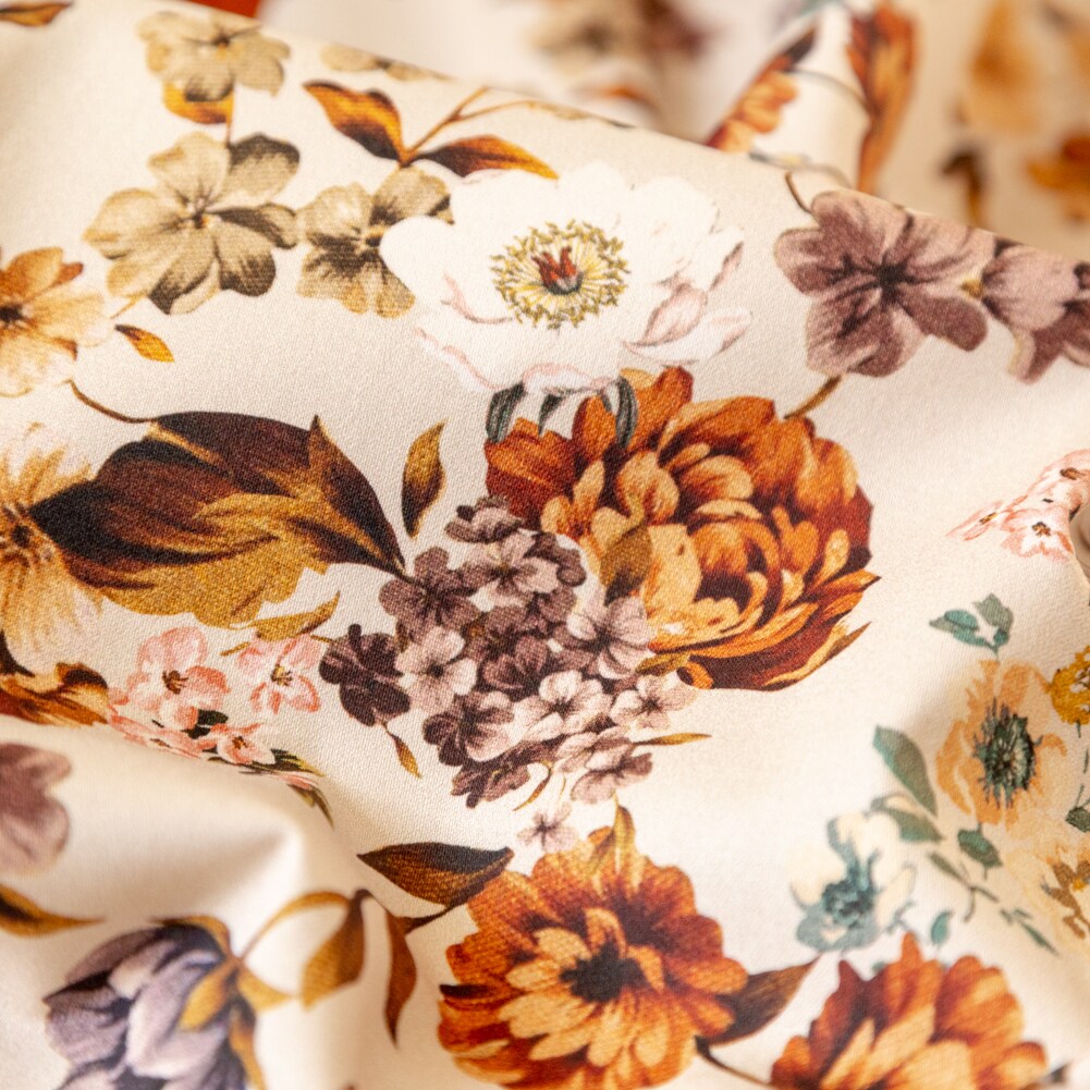 1 Yard Cream and Rust Floral August Rush Stretch Cotton Fabric