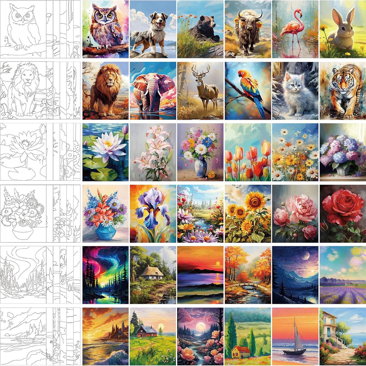 36 Pcs 8 x 10 Inch Pre Drawn Canvas for Painting (Mixed Style)