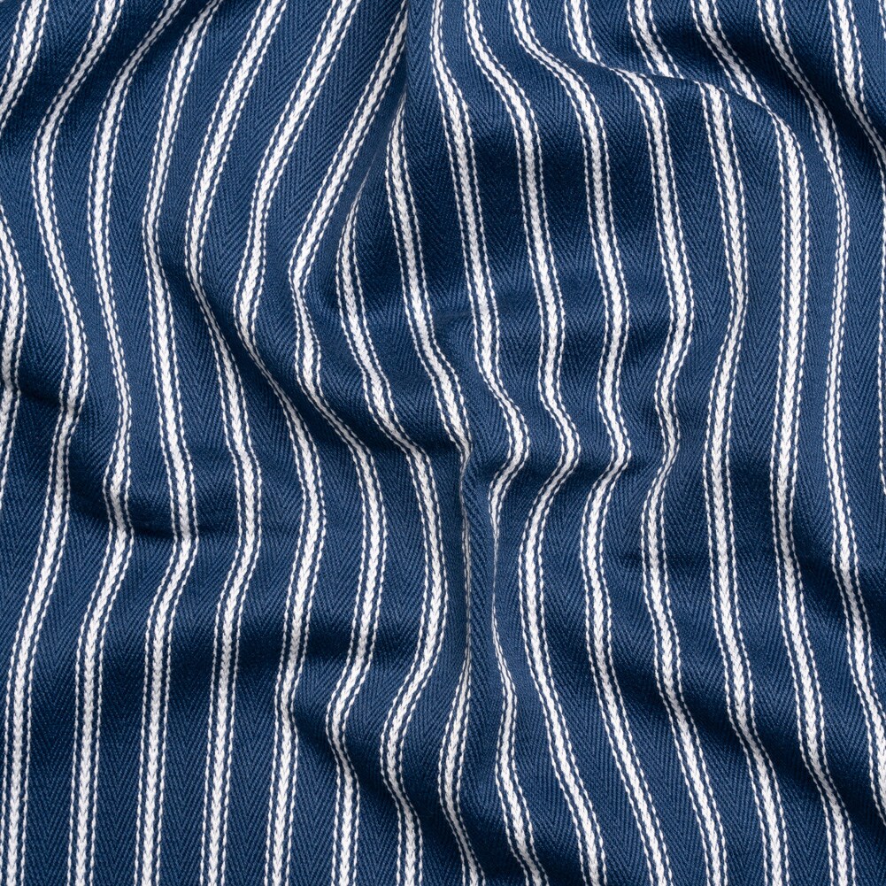 1 Yard White on Navy Ticking Stripes Cotton Herringbone Twill Fabric