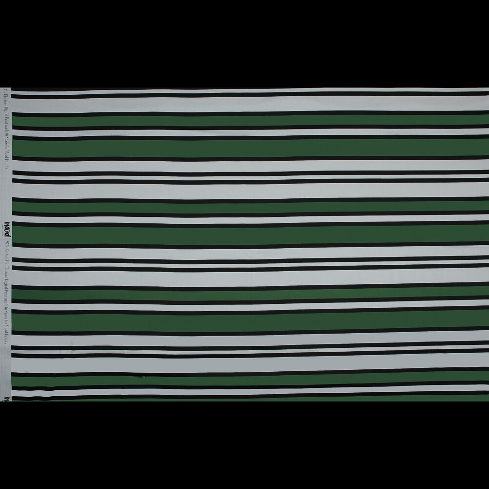 1 Yard Stretch Cotton Sateen Green and White Stripes Aina Stripe Print Fabric