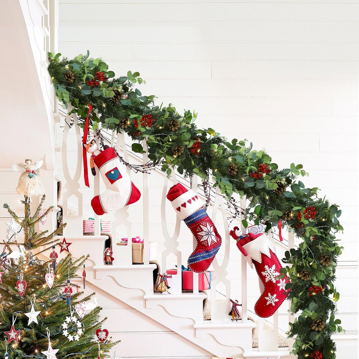 Artificial Pine Cypress Garland with Berry and Pinecone(Greener)