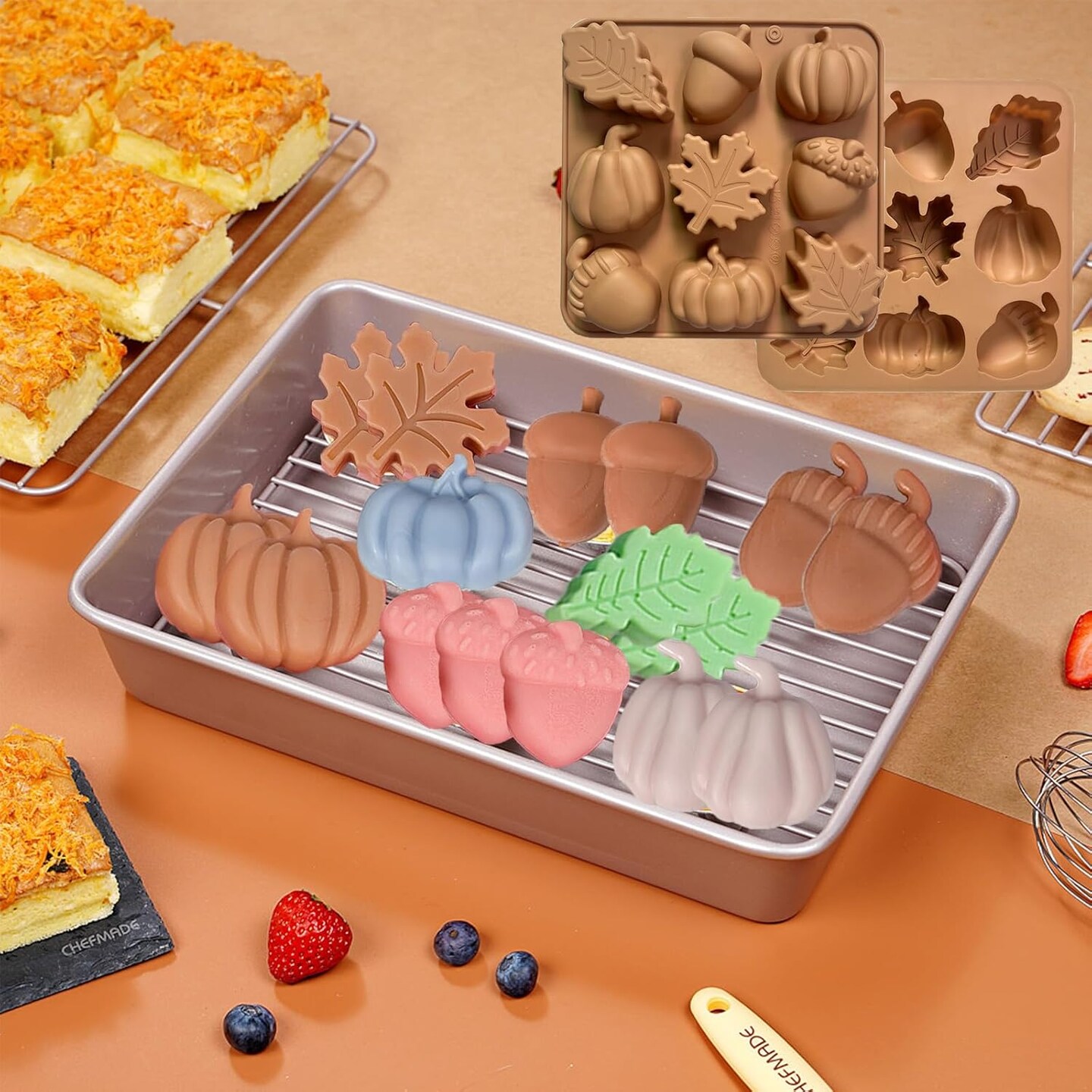 2Pcs Fall Silicone Molds Autumn Silicone Chocolate Molds(Brown)