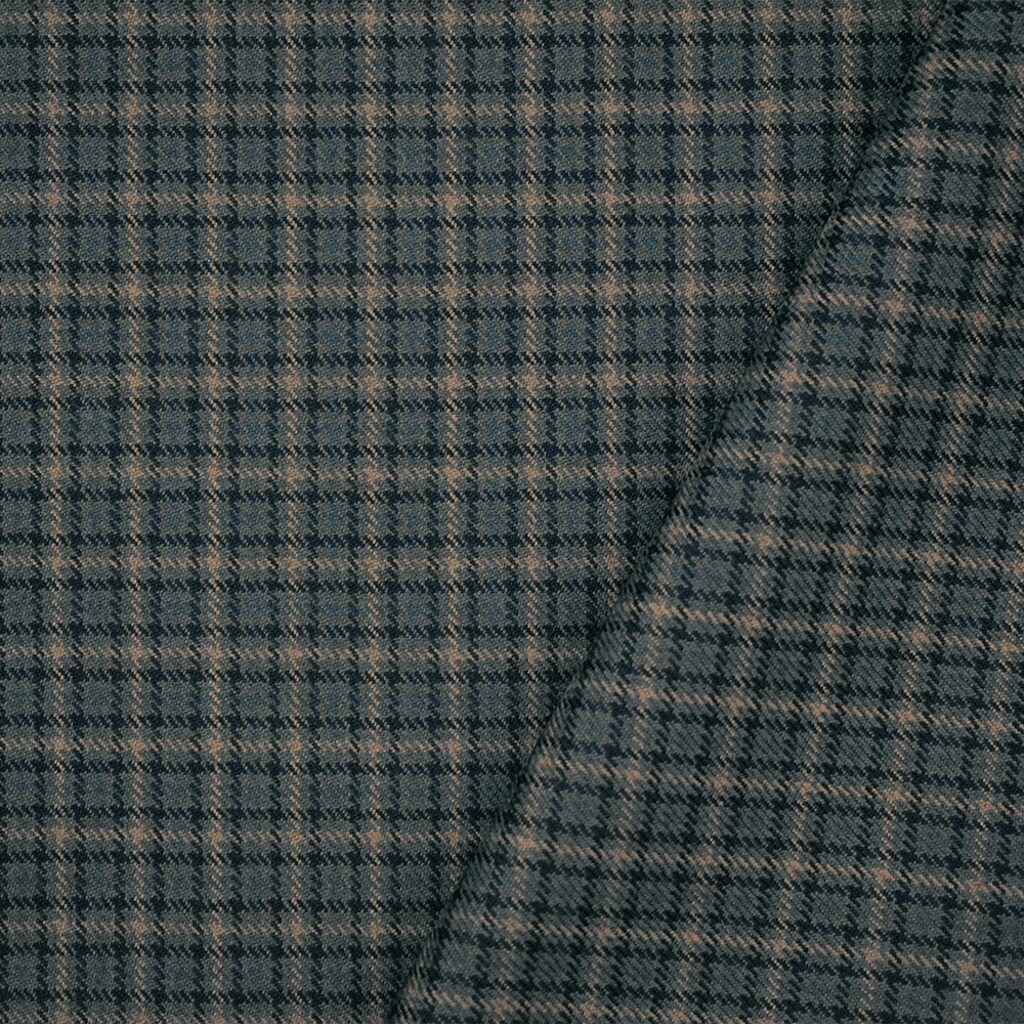 Navy-Beige-Multi Polyester Wool Plaid Check Twill Woven Suiting Fabric By the Yard