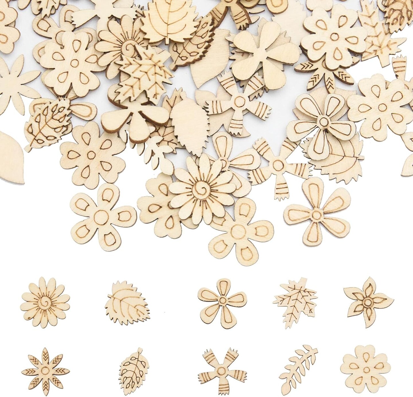 100 Pcs Fall Unfinished Wooden Flowers for Crafts(Leaf)