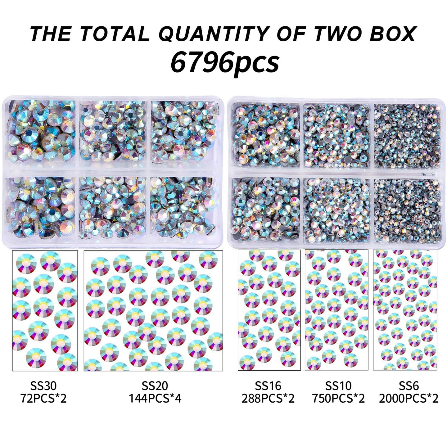 MEIBITE 6796PCS Crystal Ab Hotfix Rhinestones Crystal Stones Glass for Fabric Clothes Shirts Sparkly Flat Back Round with Tweezers and Picking Pen (SS6~SS30 Set)