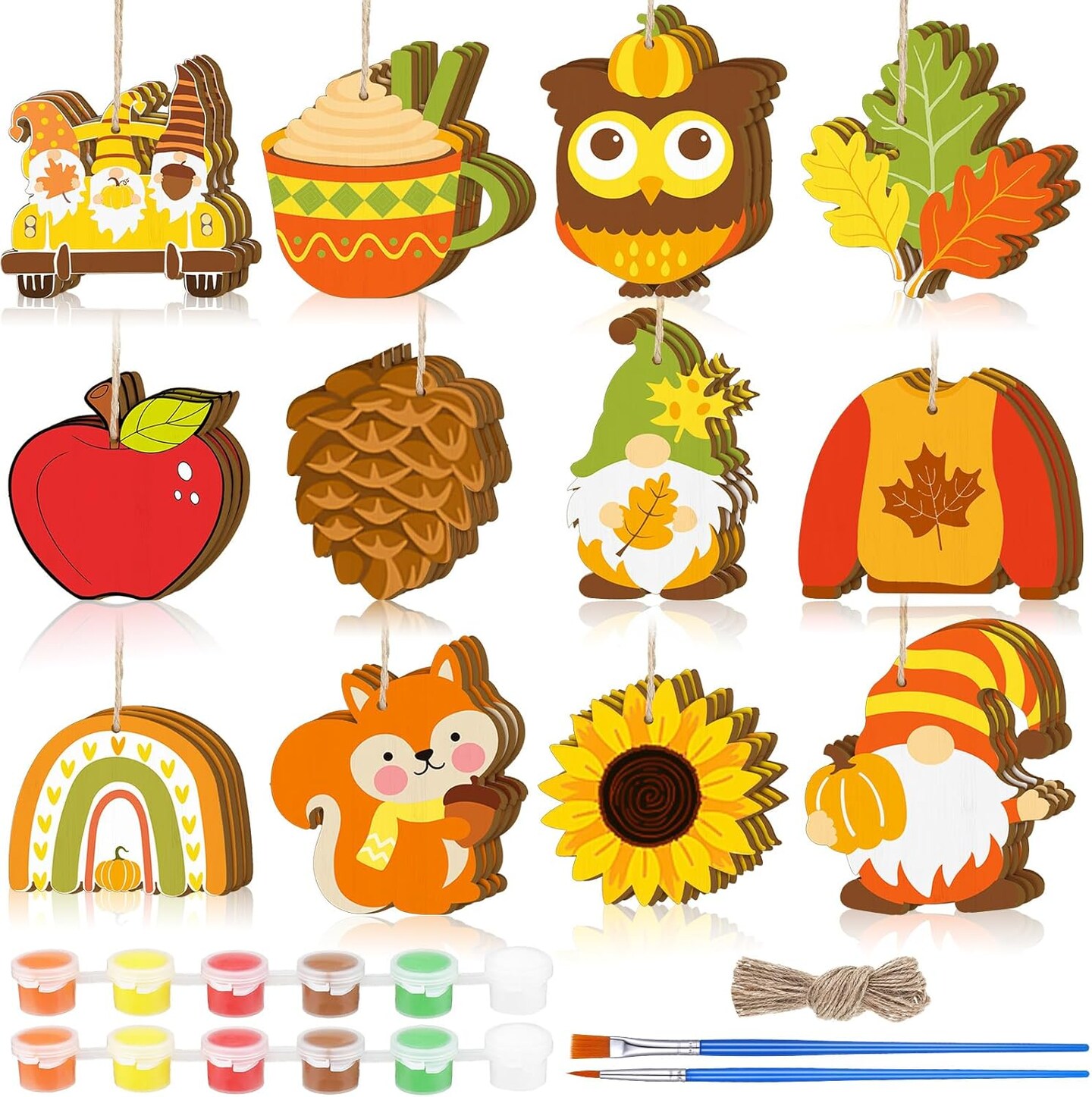 36 Pcs Fall Wood Crafts Cutouts for Kids & Adults(multicolored)