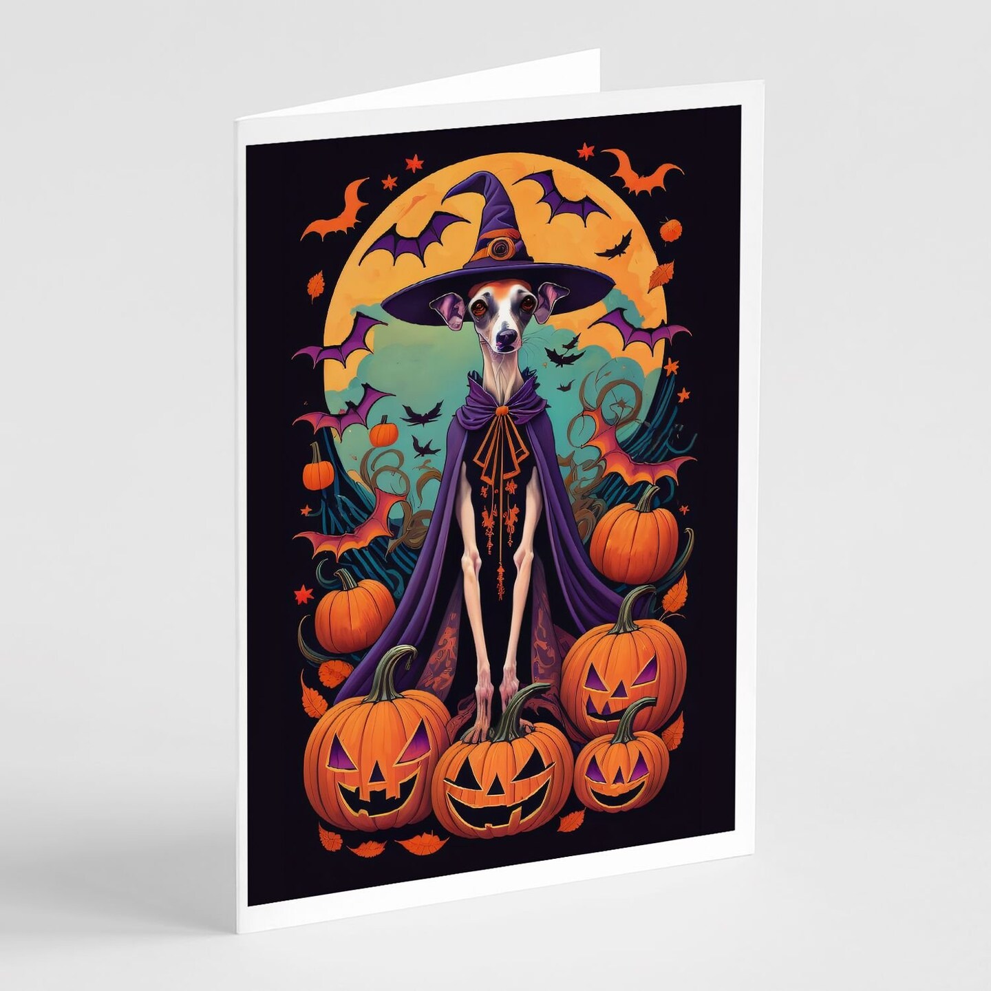 Edge Collections - 5" x 7" - Multicolor - Italian Greyhound Witchy Halloween Greeting Cards - 8 Pieces