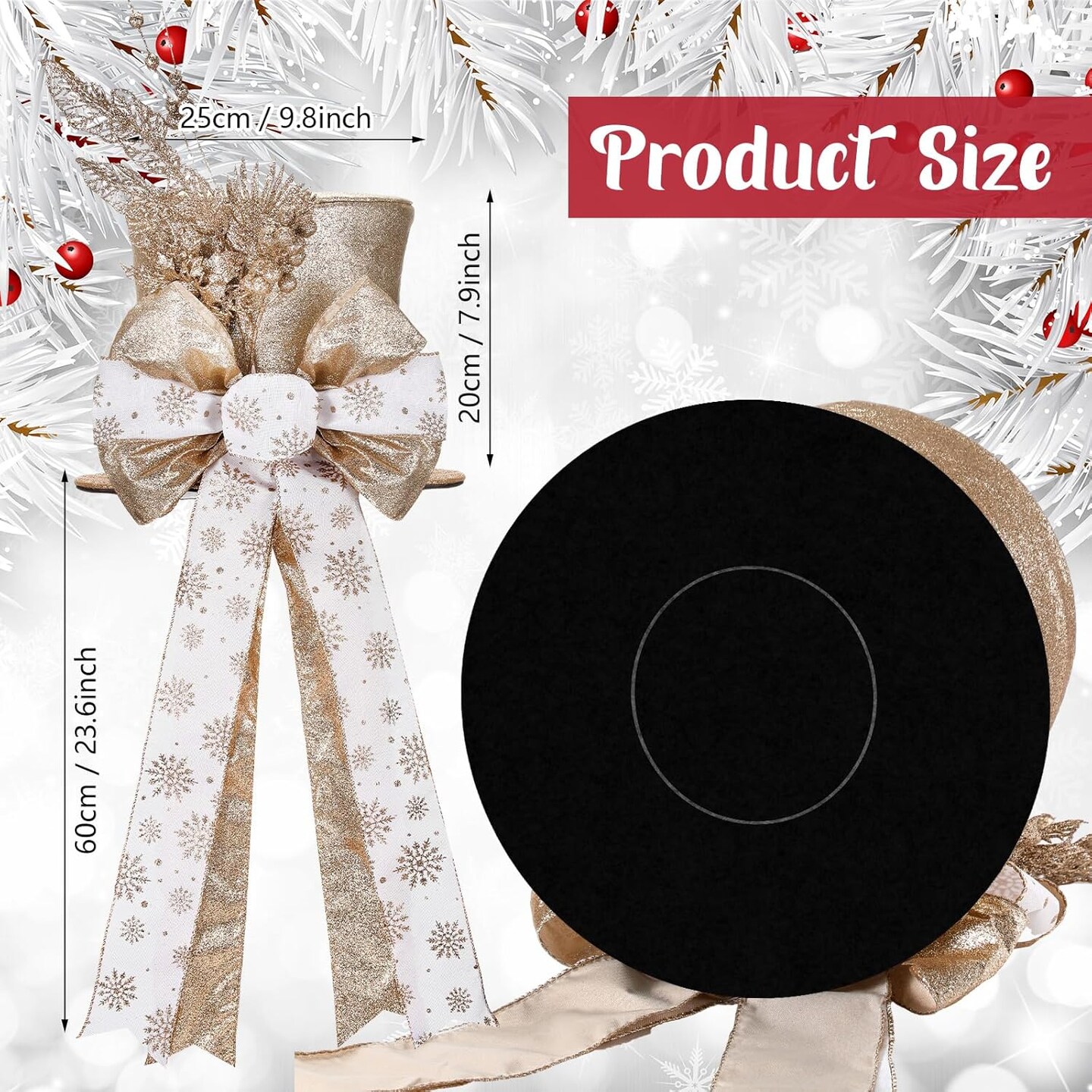 Christmas Tree Topper - Shiny Sequins Top Hat with Bow (Gold)