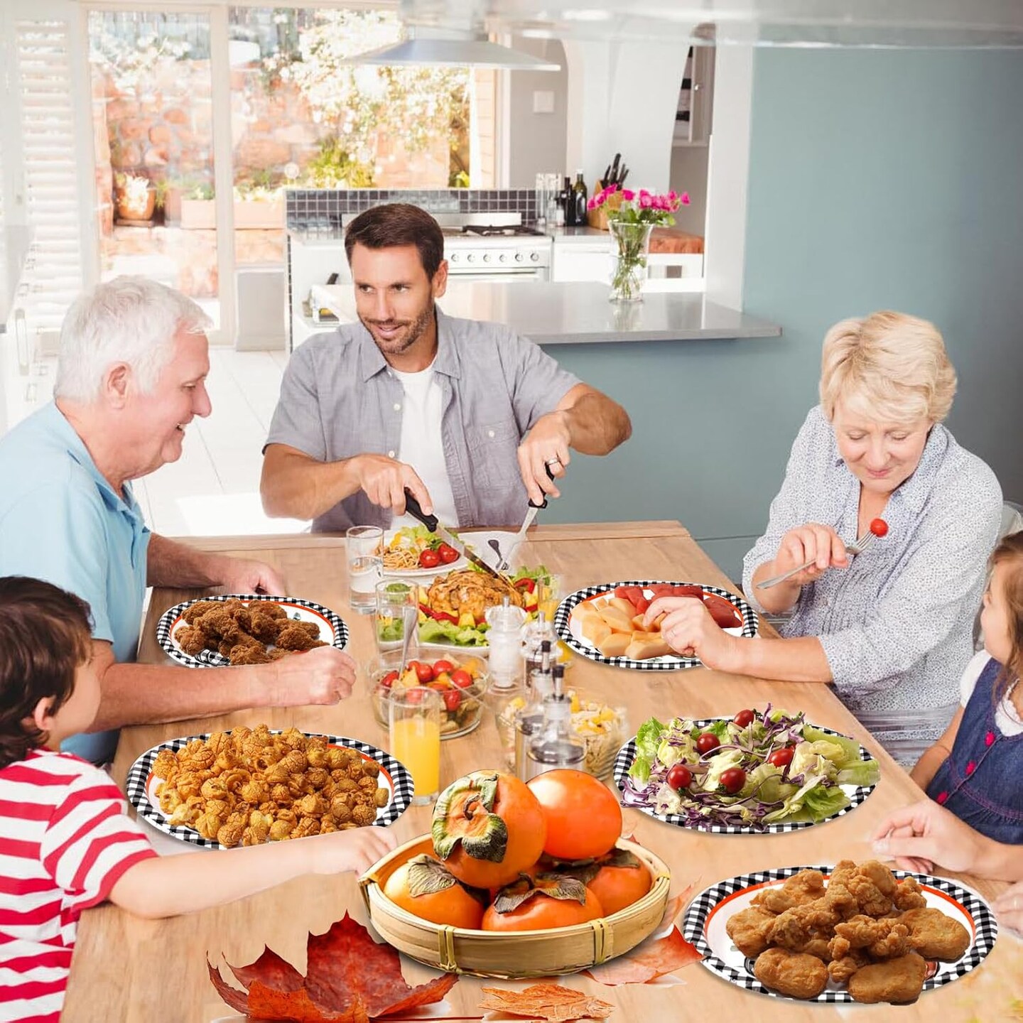 50Pcs Thanksgiving Large 12" x 10" Oval Paper Plates and Napkins (Black, White, Orange)