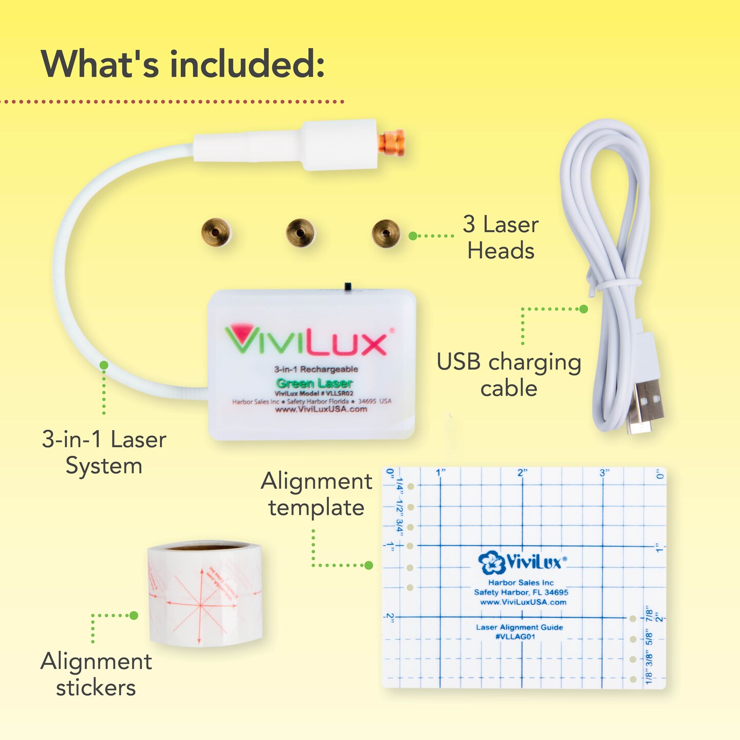 ViviLux 3-in-1 Rechargeable Green Laser System for Sewing & Quilting – Adjustable Line, Crosshair, and Dot Laser Heads, Hook and Loop Tape Mount
