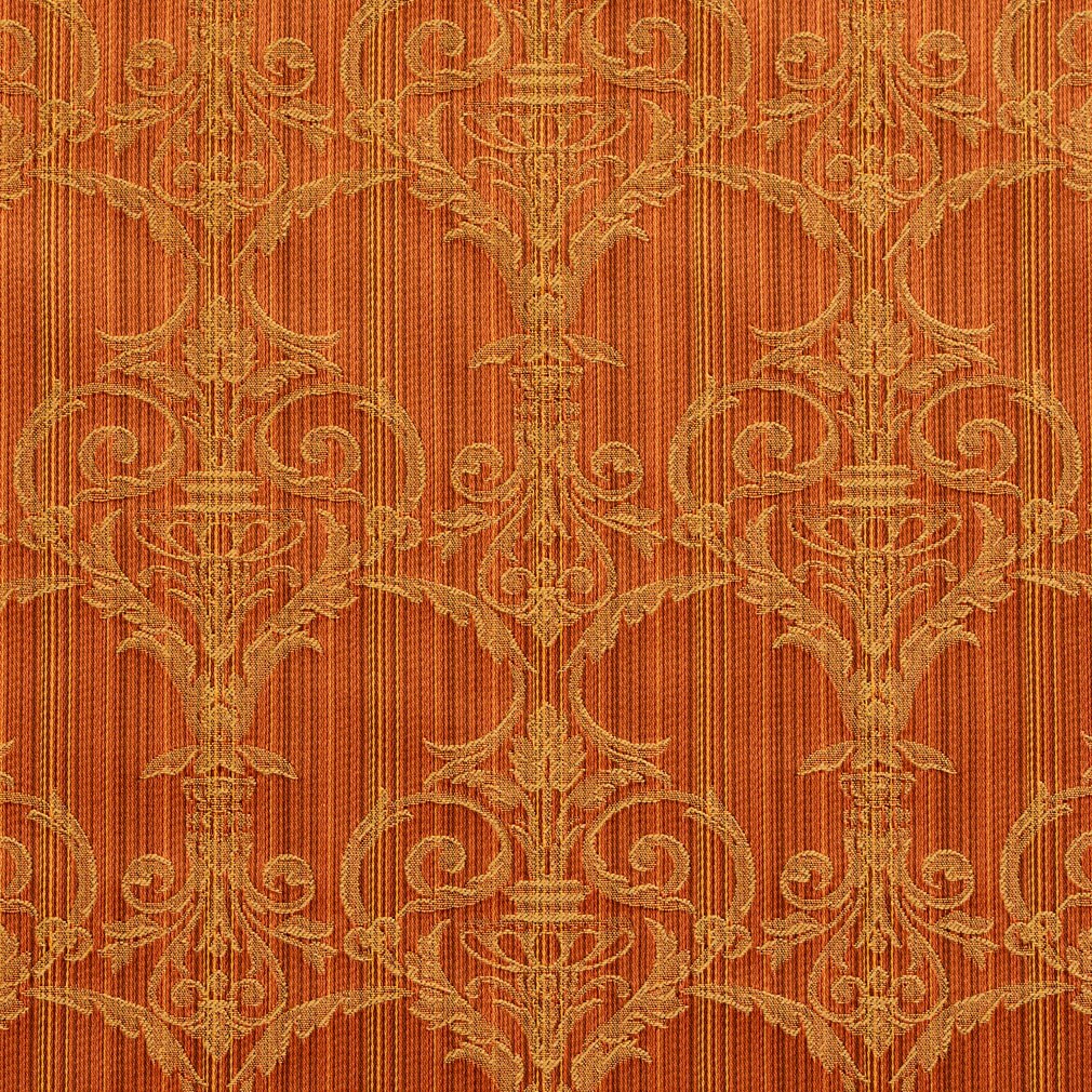 Rust Damask Texture Amber Victorian - Orange, Rust Damask Upholstery Fabric 54