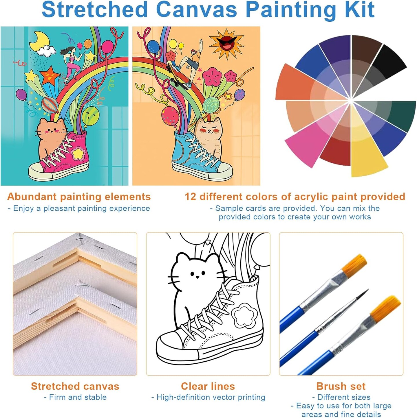 15 Pcs Sip and Paint Kit, 2 Pack Couples Painting Kit Date Night(Painting Kit with Easels)8" x 10"
