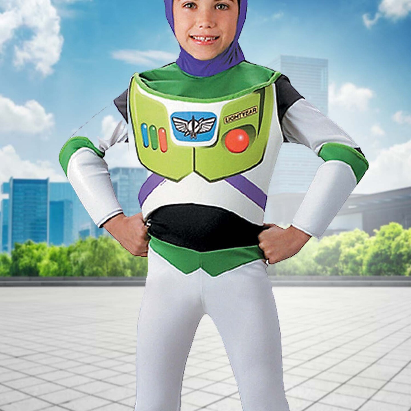 Boy's Buzz Lightyear Costume Toy Story Deluxe Bodysuit Hood and Shin Guards Outfit