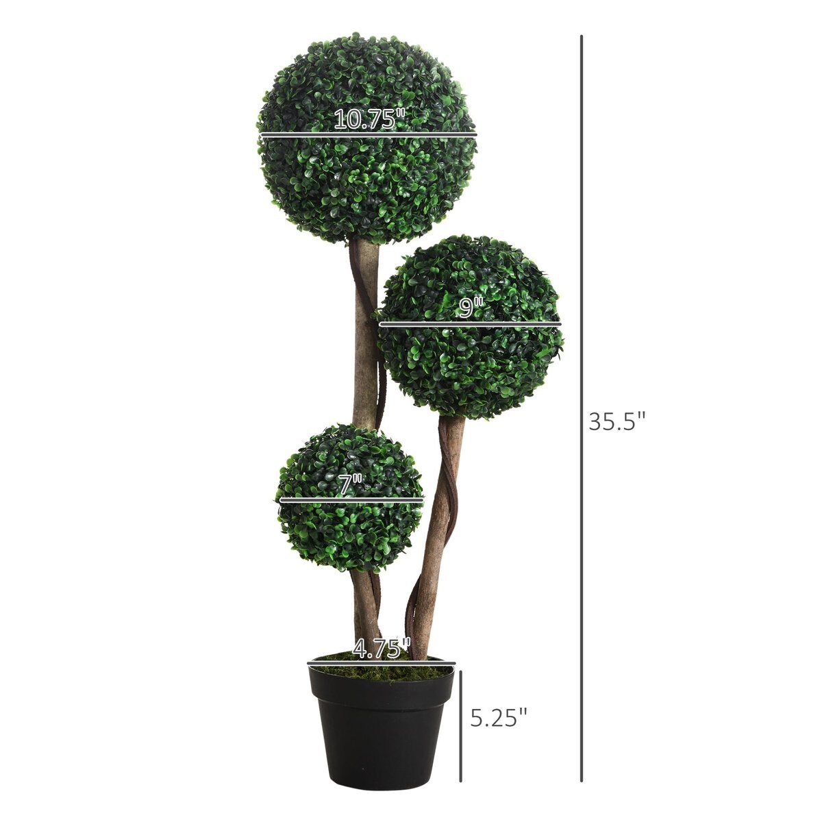 35.5" Ball Boxwood Topiary Tree Artificial Plant in Pot for Indoor & Outdoor Home Decor