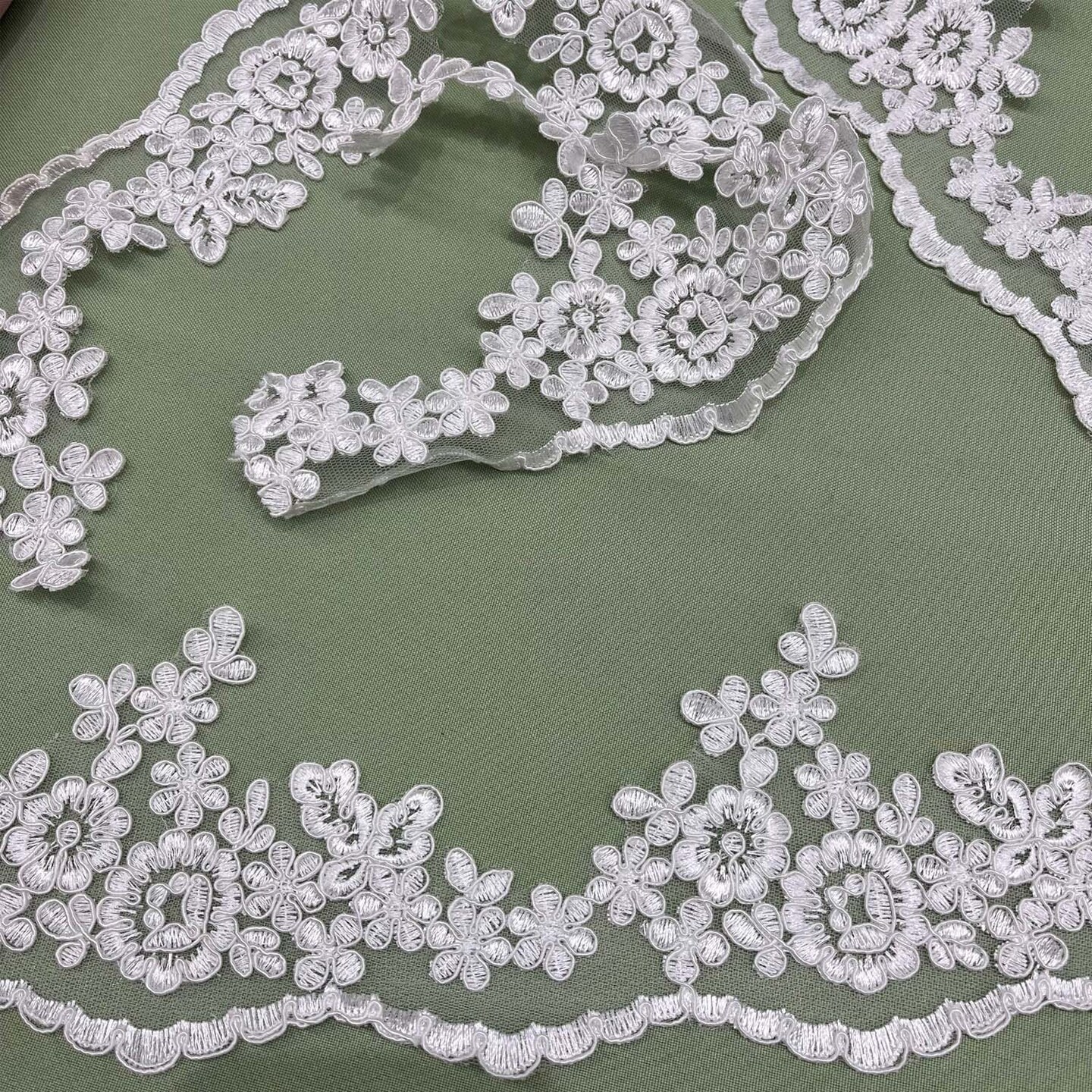 1 Yard Exquisite Corded Lace Trimming Embroidered on Polyester Net Mesh for Bridal and Special Occasions 4 Inch Width