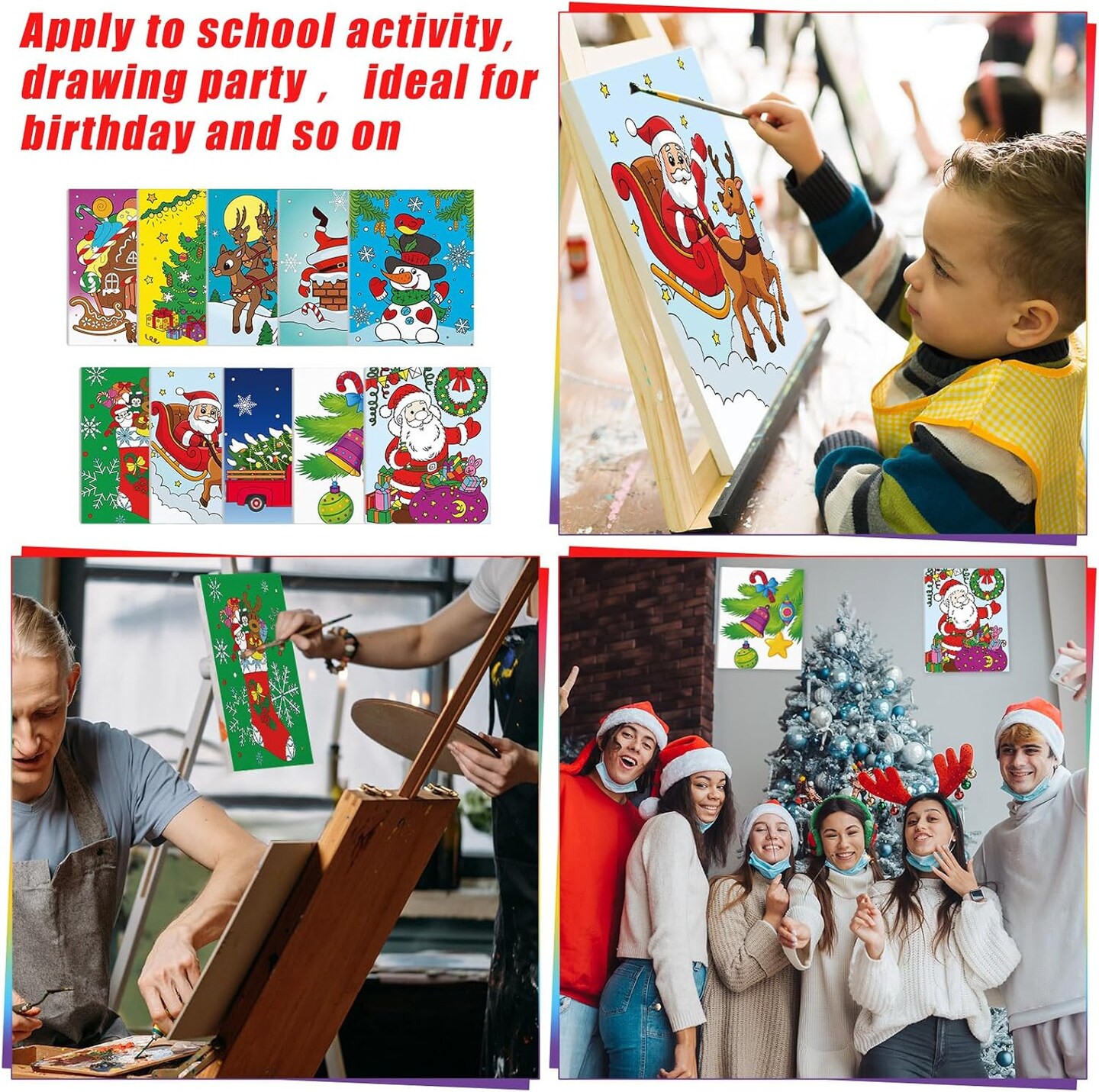 10 Pcs Christmas Pre Drawn Canvas for Painting 7.87 x 9.84 Inch