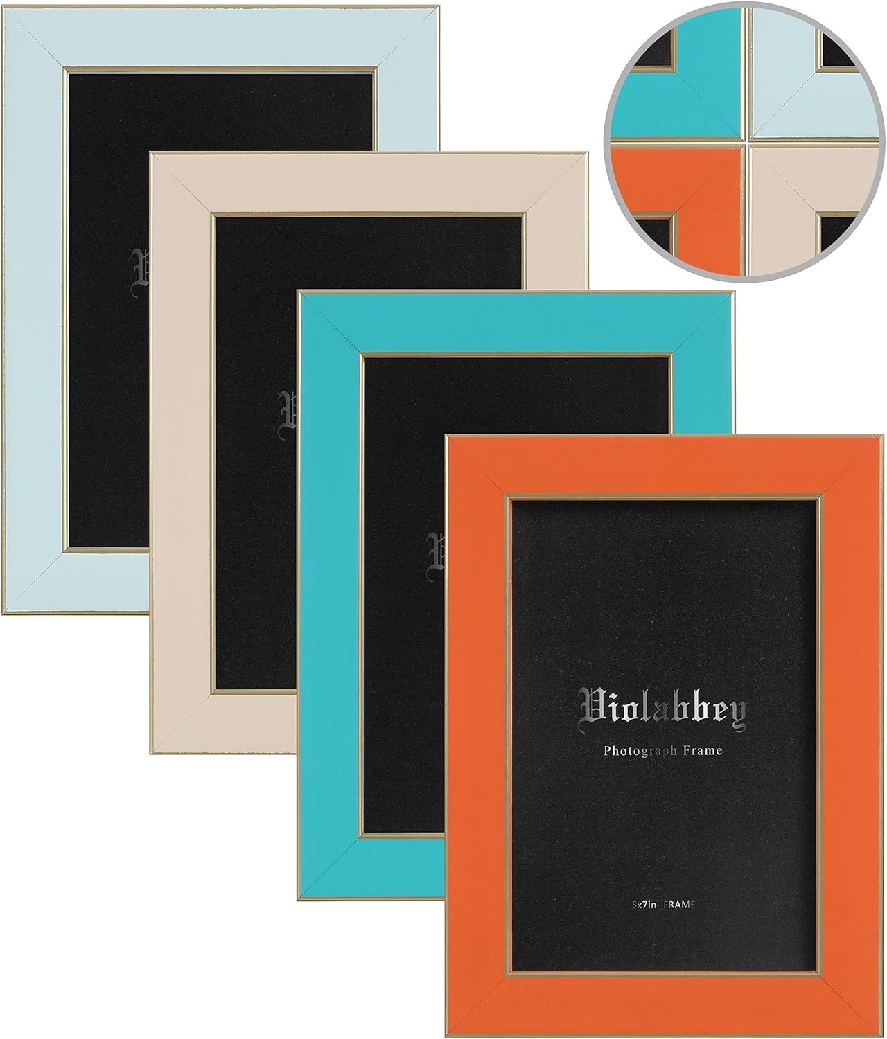 5x7 Picture Frames Set of 4, Colorful Photo Frame of Modern Style (Blue+light blue+orange+apricot)7"L x 5"W