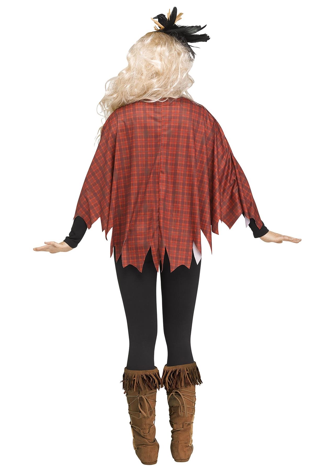 Scarecrow Costume Red Poncho for Women Fits 4-14