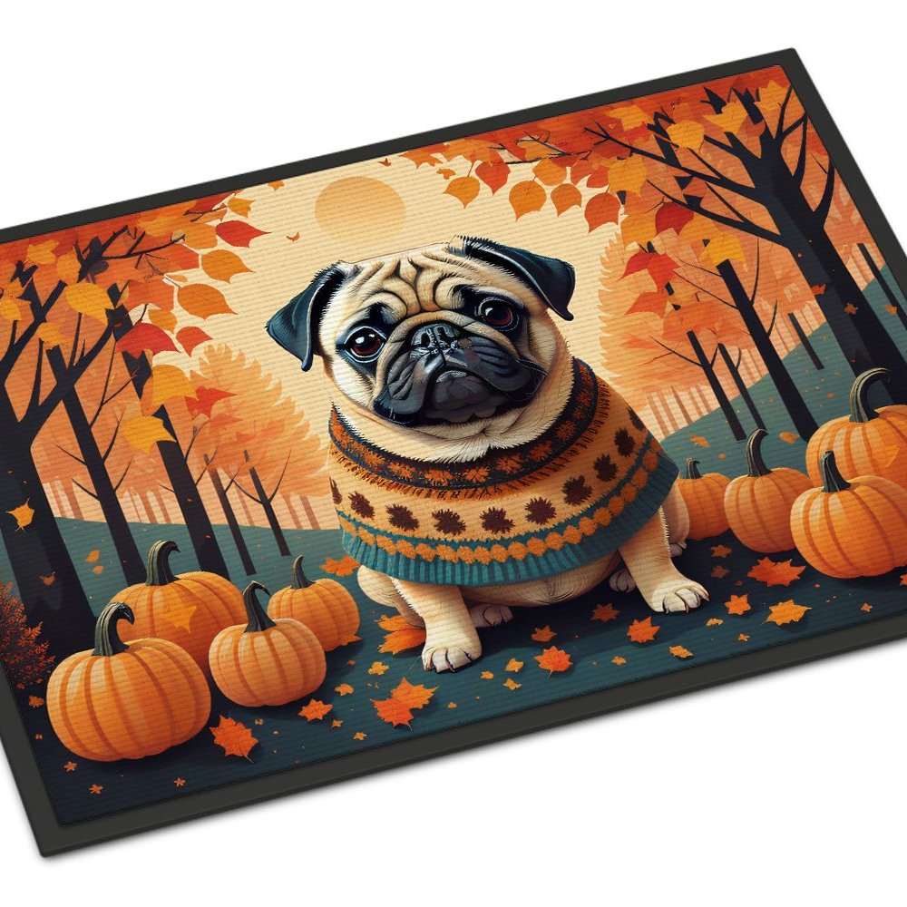 Edge Collections - 18" x 27" - Multicolor - Fawn Pug Fall Doormat Indoor Outdoor Rug - 1 Piece