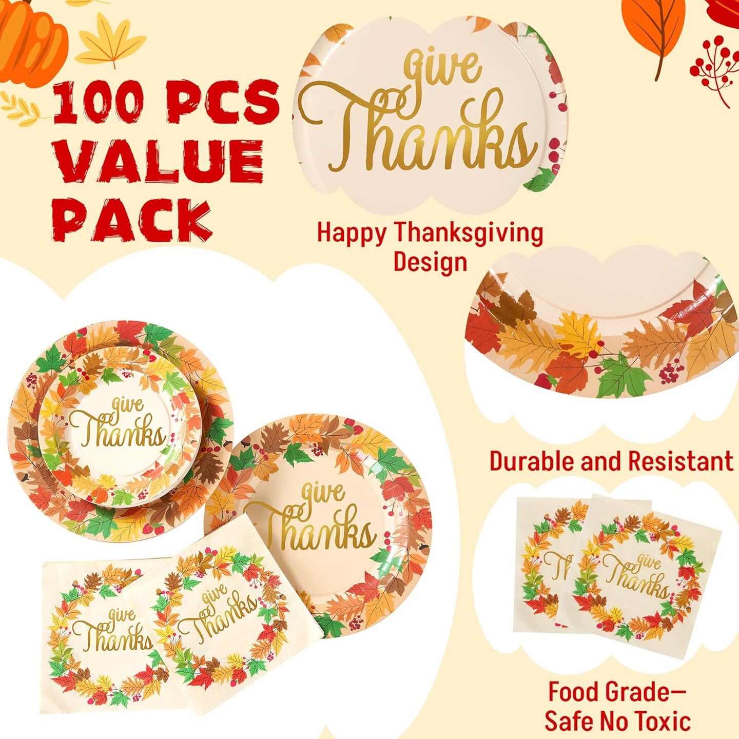 100Pcs Thanksgiving Paper Plates(Orange)10.55 x 10.04 x 2.52 inches