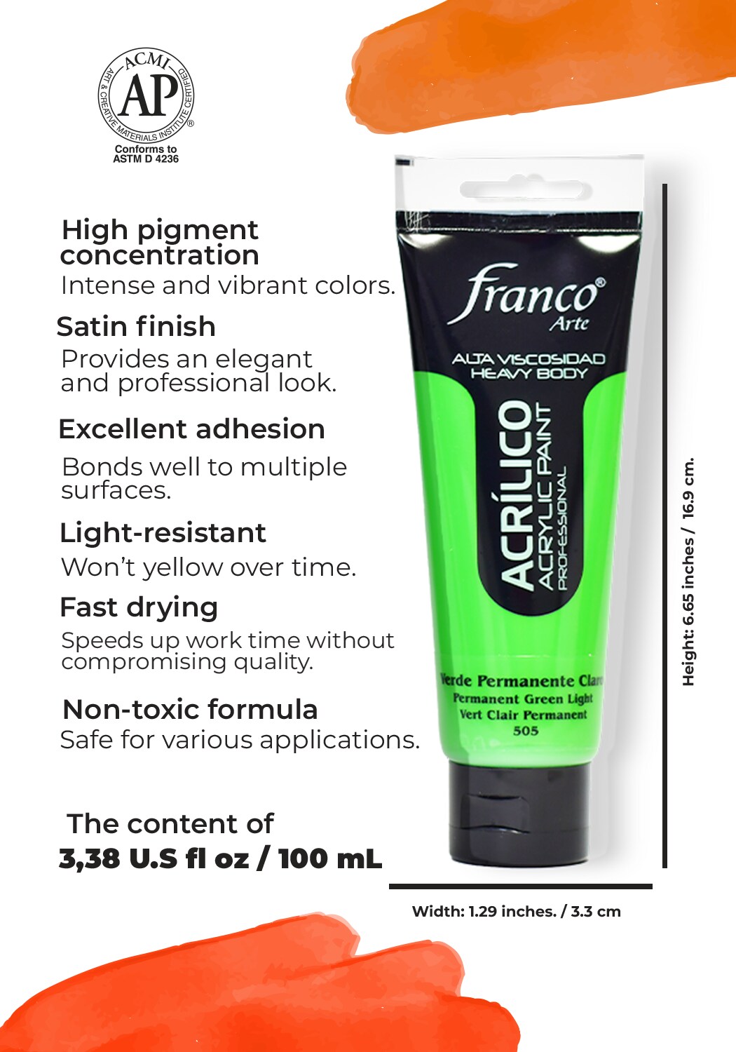 14505-100 Professional Acrylic Paint 3,38 U.S fl oz / Permanent Green Light / Heavy Body
