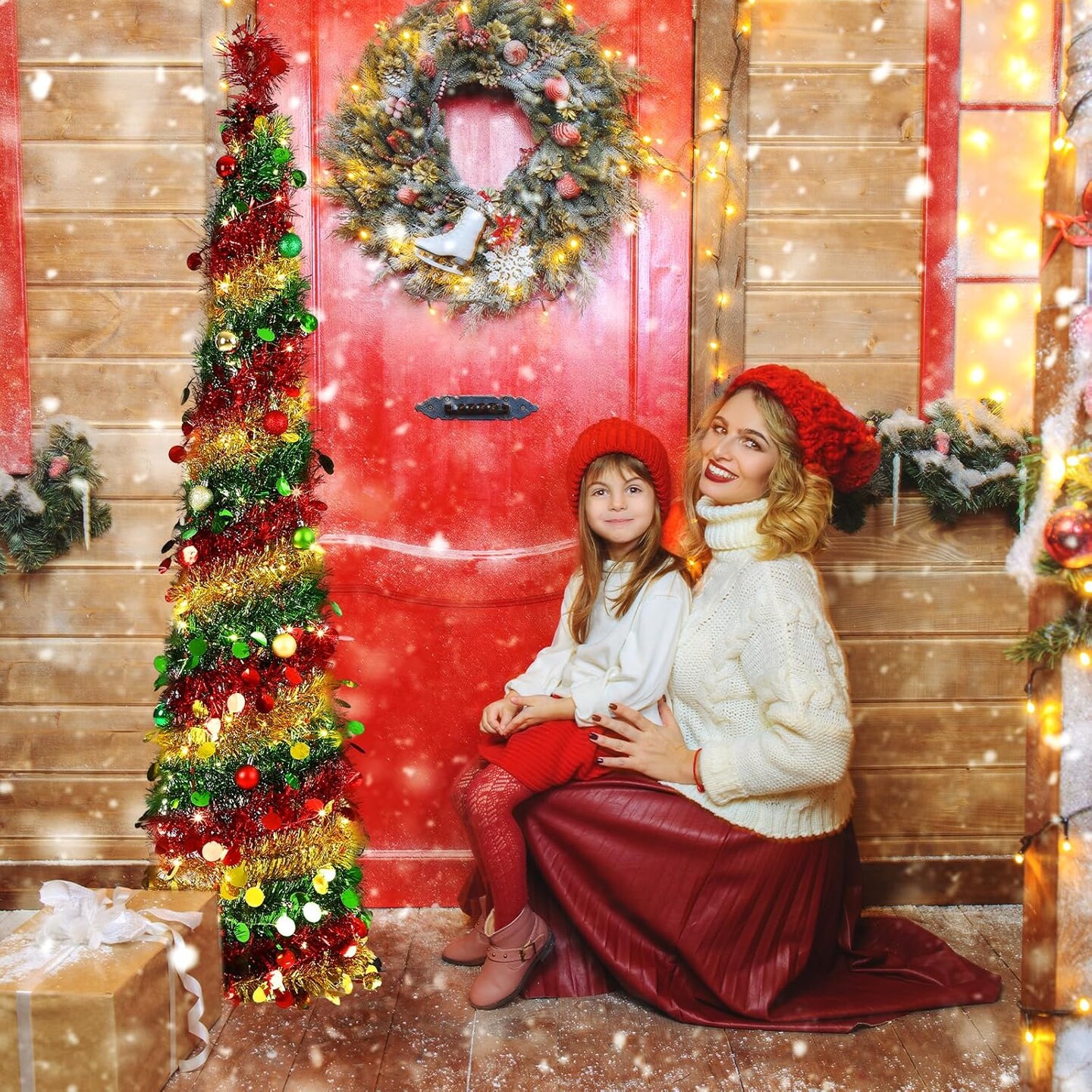 5ft Pop up Christmas Tree with Lights and Balls (Green With Red and Gold Accents)